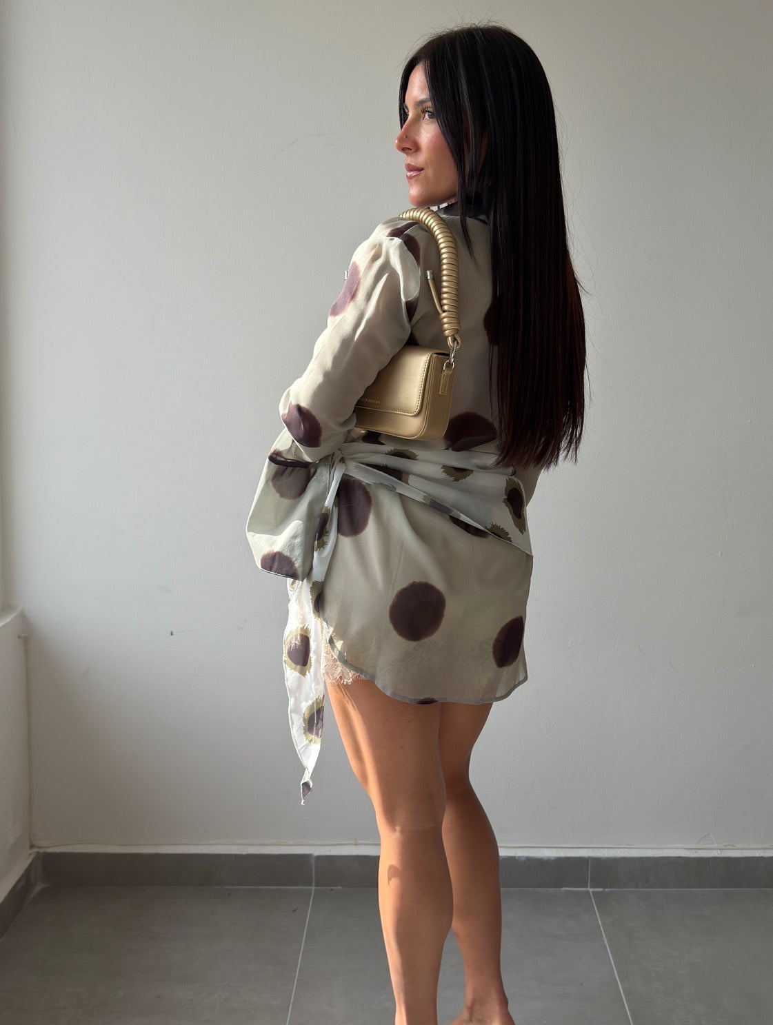Sheer Long Sleeve Top with Scarf