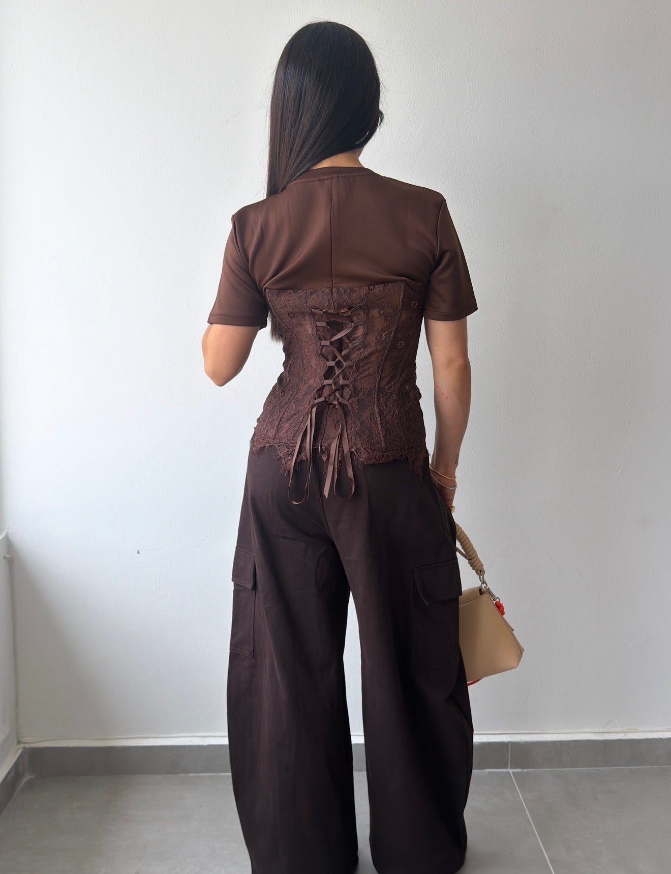 Brown Lace Corset Shirt
