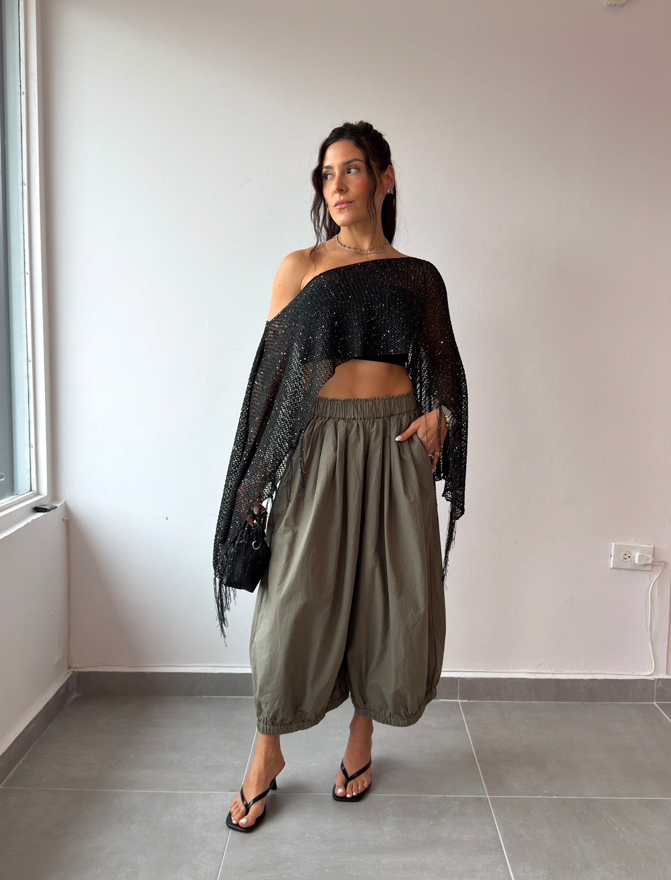 Olive Cropped Barrel Pants