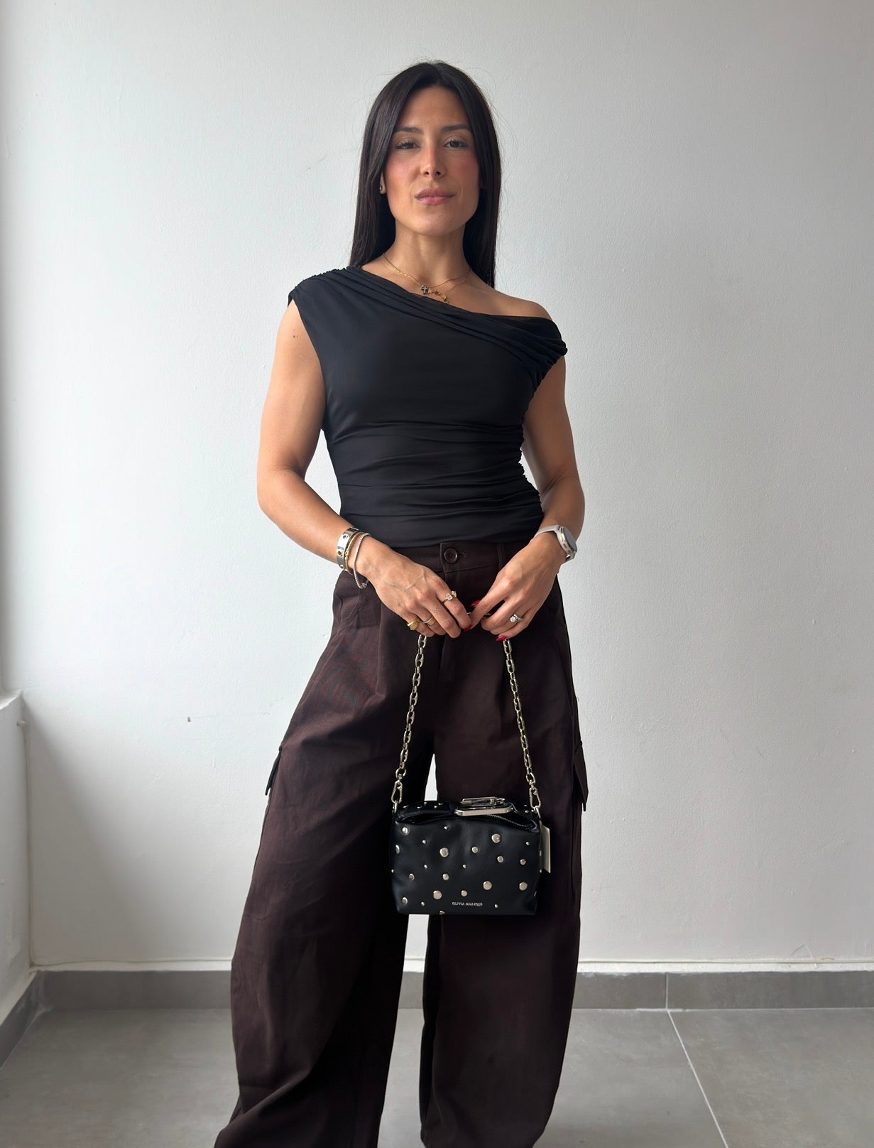 Black Mesh Off Shoulder Top