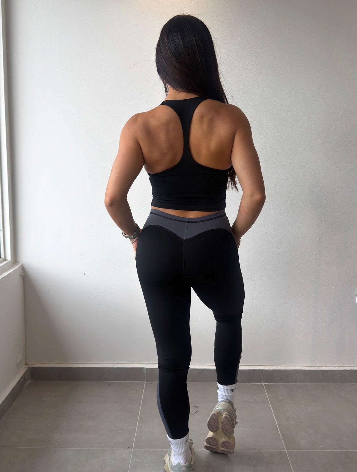 Black Gray Contrast Legging Set