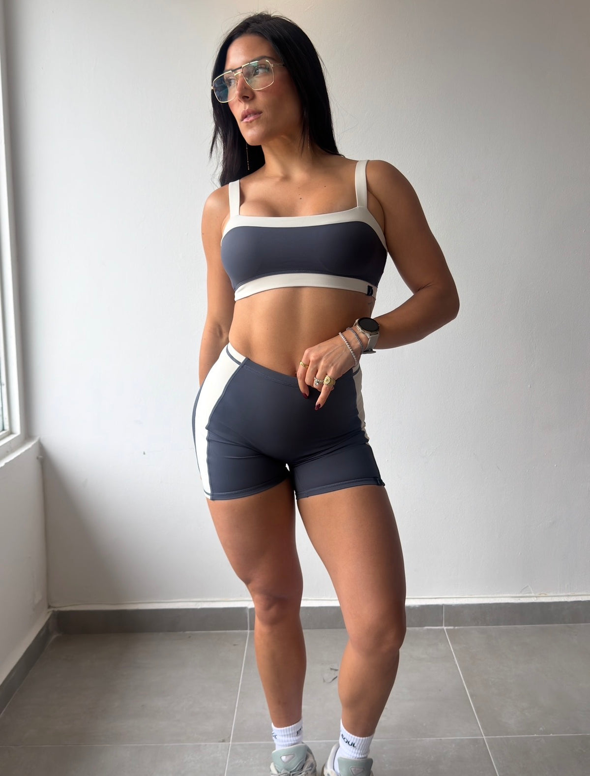 Charcoal Beige Contrast Short Set