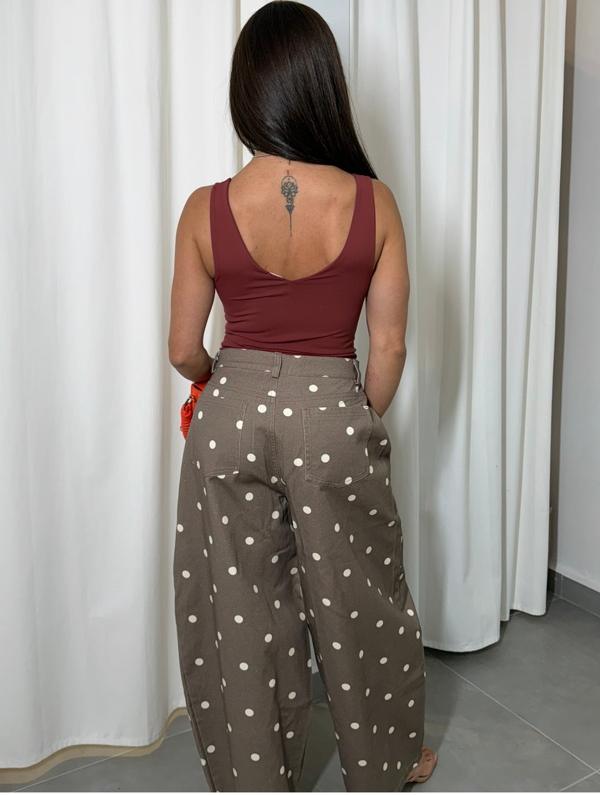 PRE ORDER! Polka Dots Barrel Jeans (Brown/Beige)