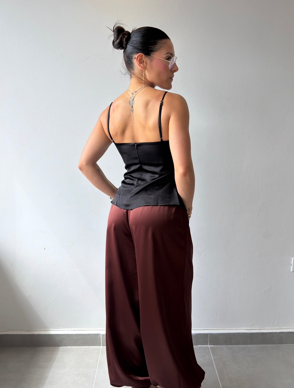 Black Satin Asymmetric Top
