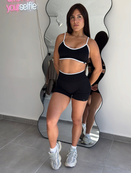 Black Contrast Seamless Short Set