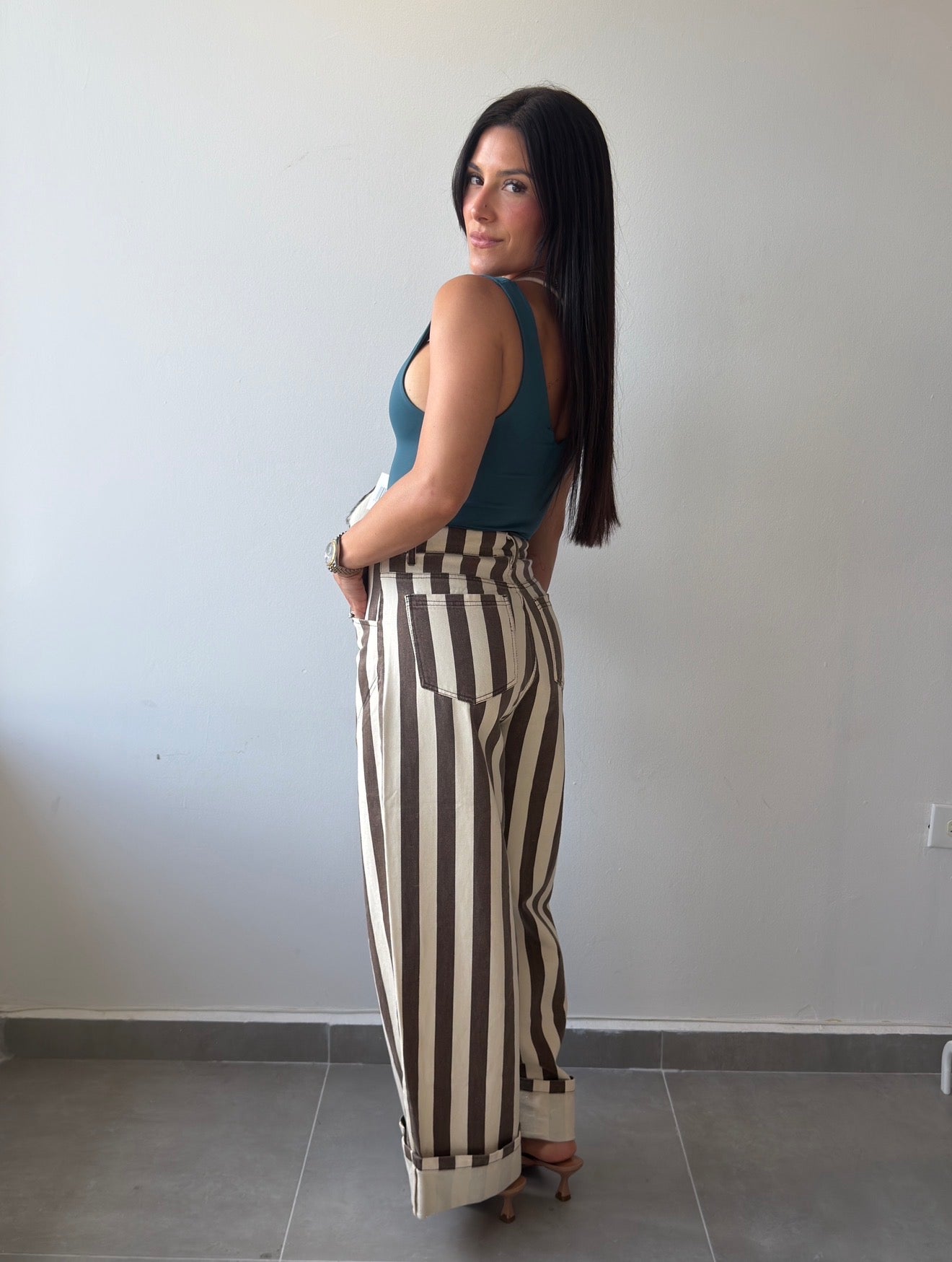 Stripe Rolled Up Barrel Jeans