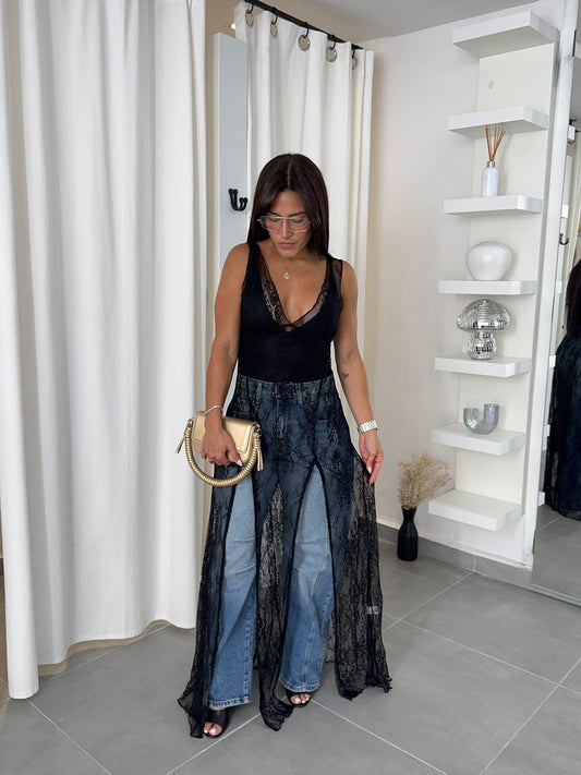 RESTOCK! Black Bodysuit and Lace Dress Set