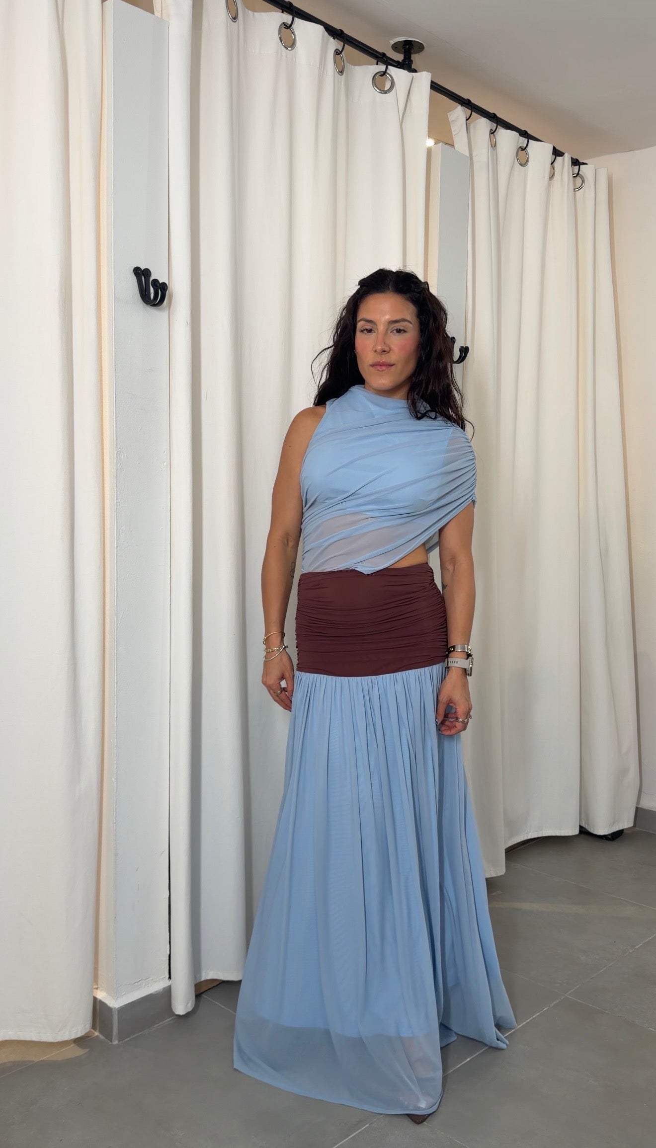 Blue Mesh Maxi Dress