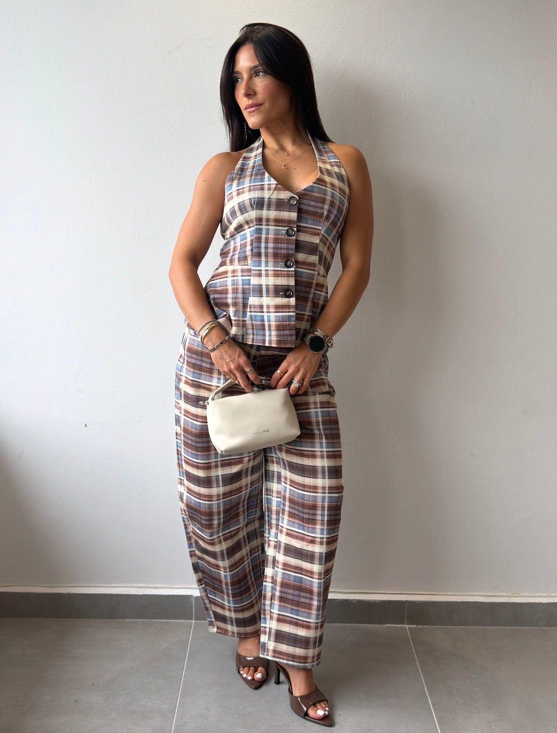 Plaid Halter Vest Set