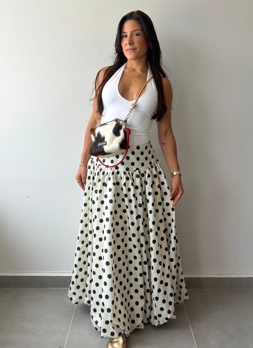 Polka Bubble Midi Skirt