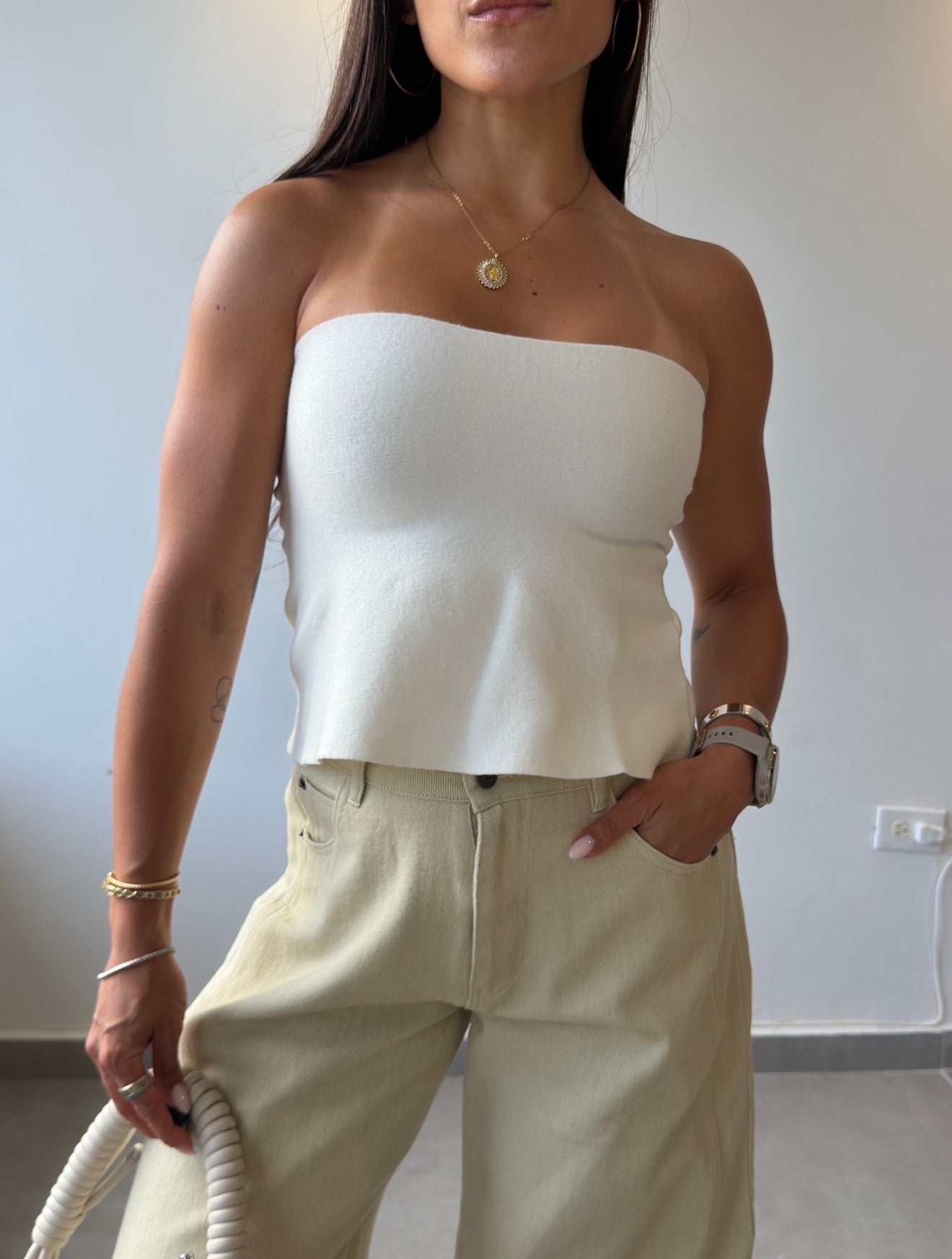 White Knit Peplum Top