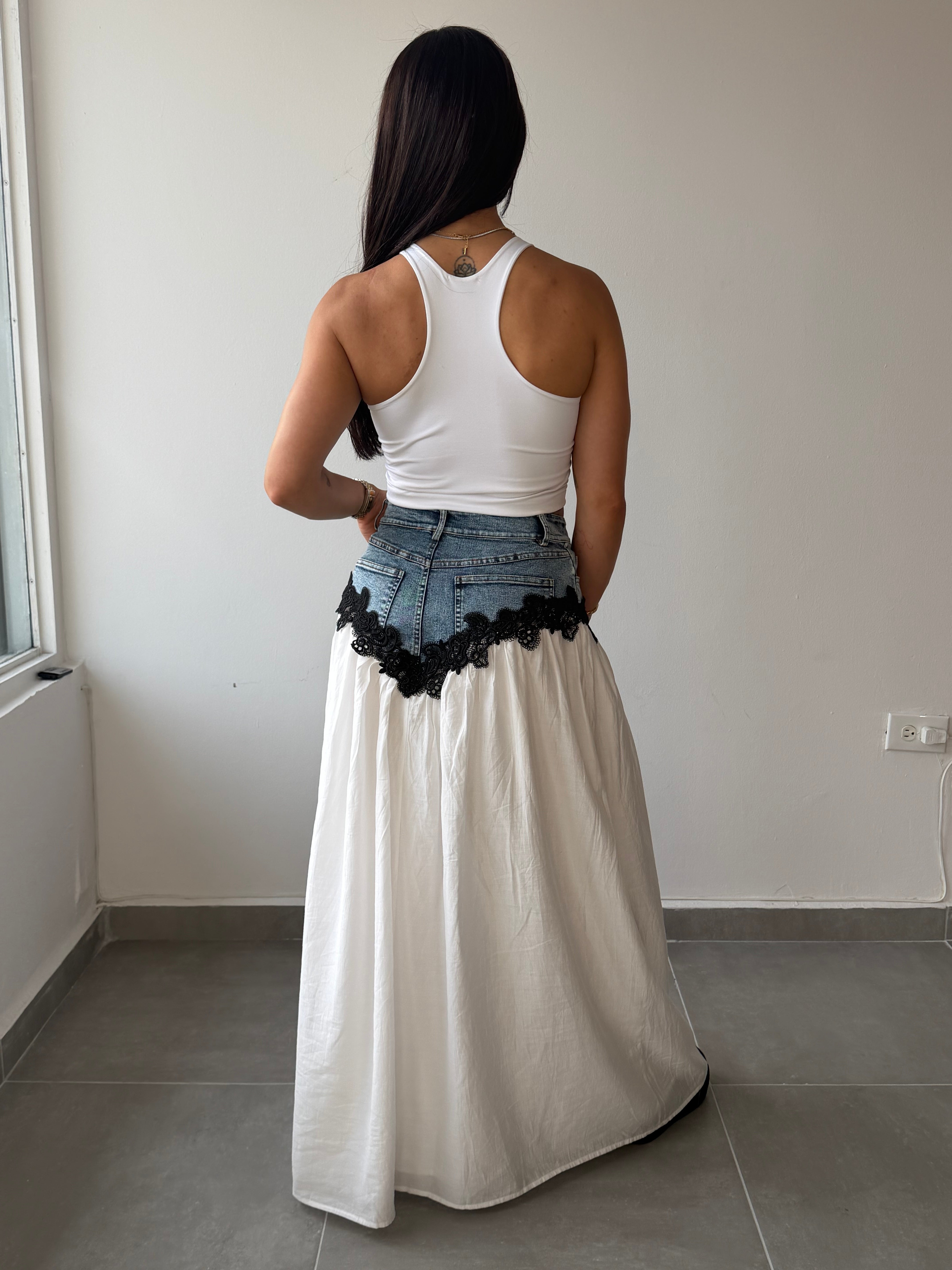 RESTOCK! White Denim Detail Skirt