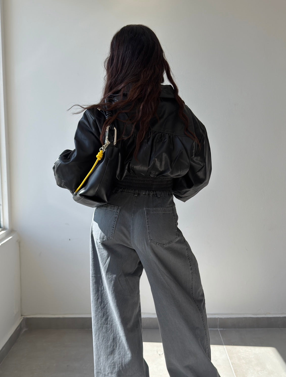 Black Leather Cropped Jacket