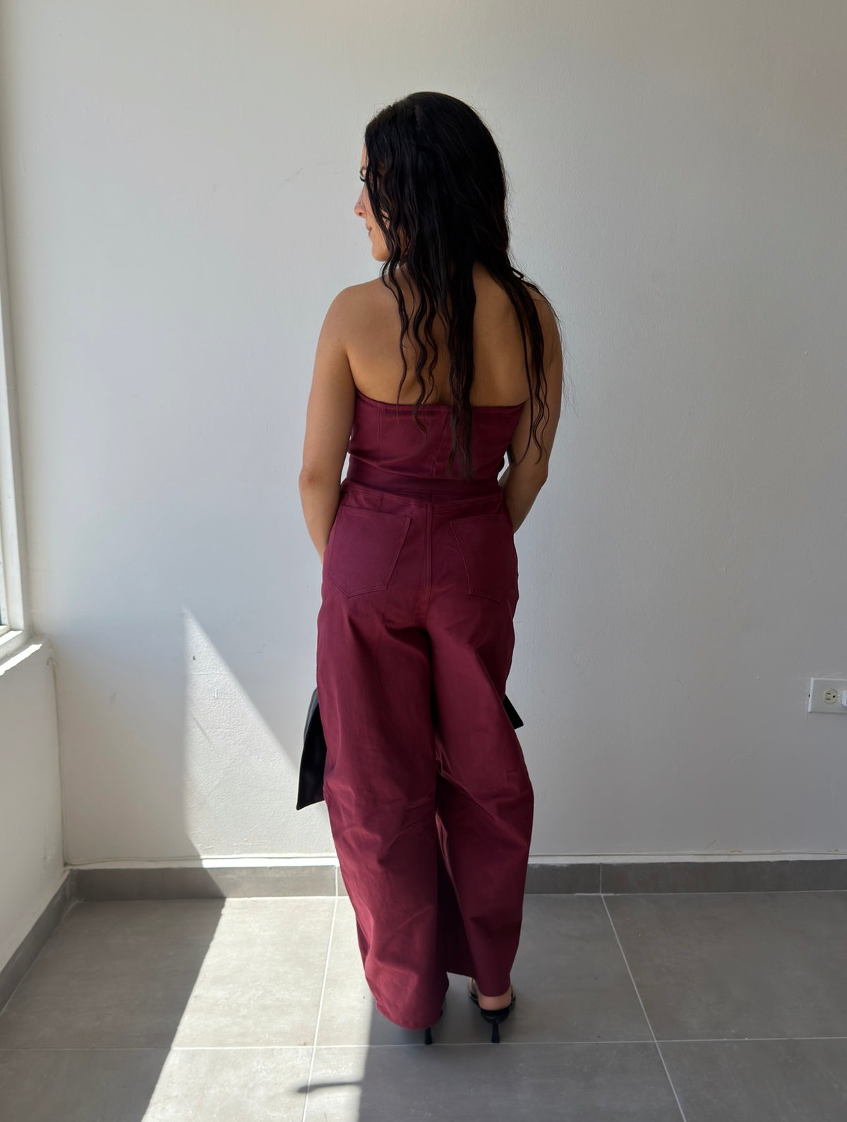 Burgundy Button Detail Jumpsuit