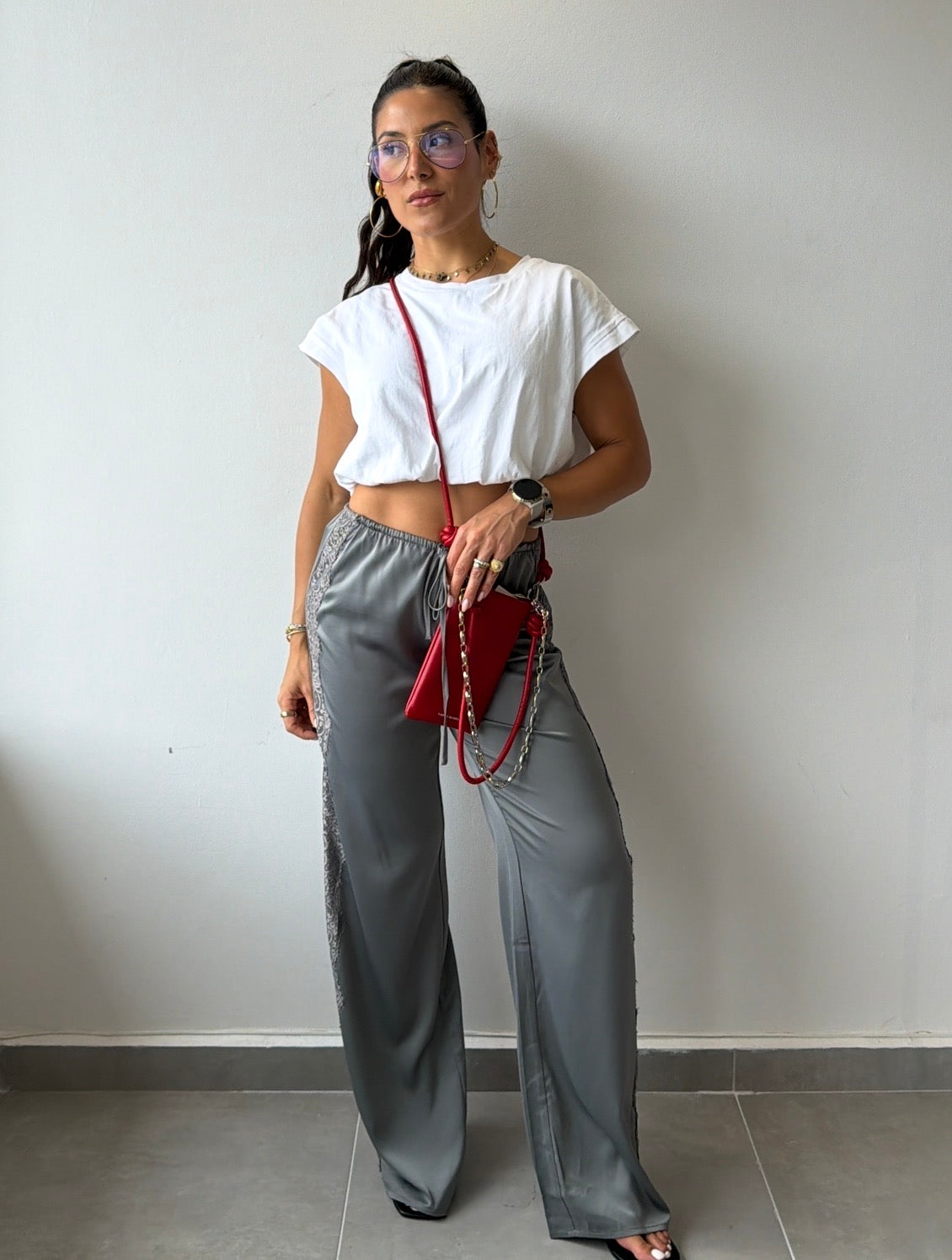 Silver Satin Pants