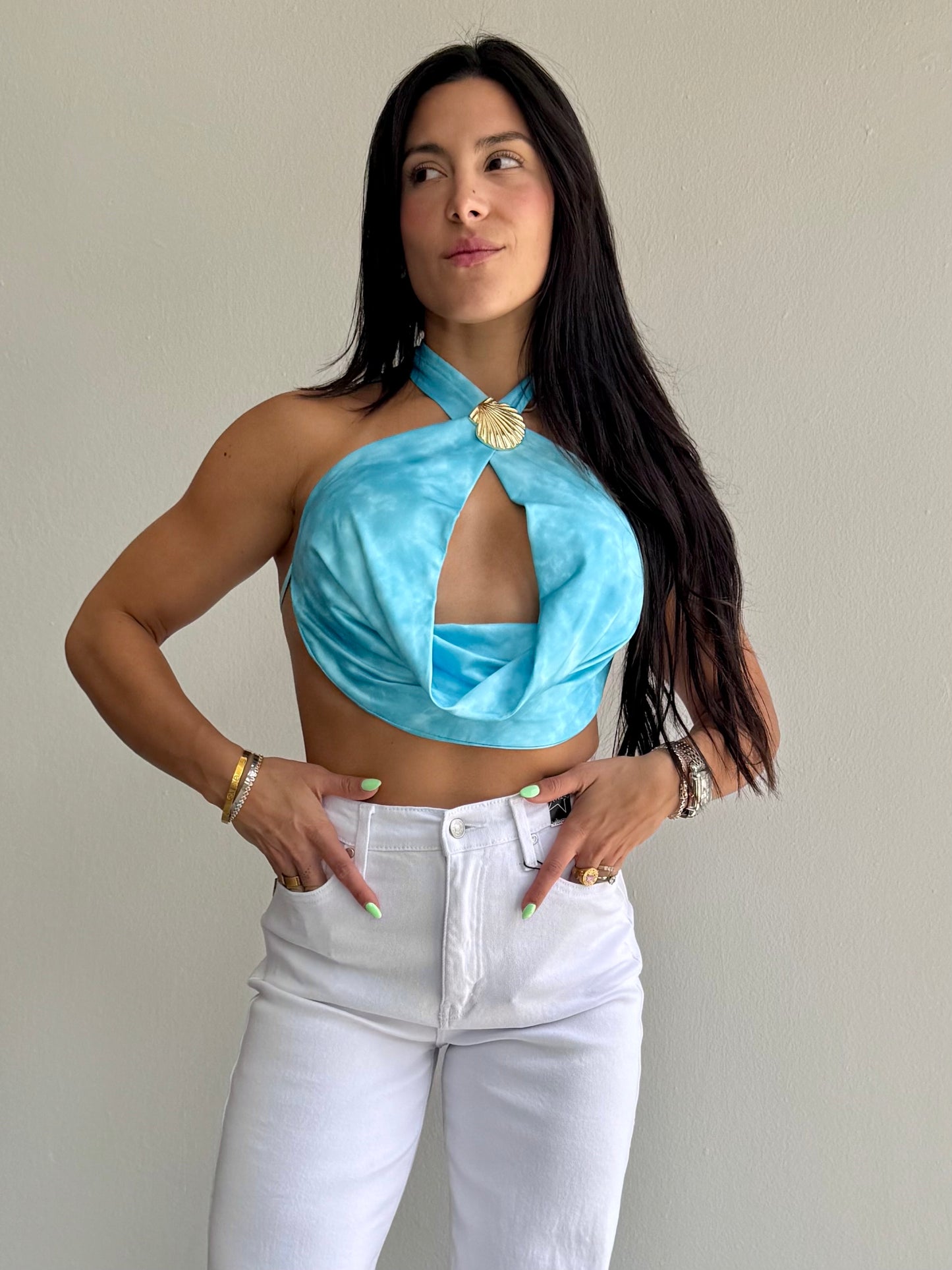 Halter Shell Blue Top