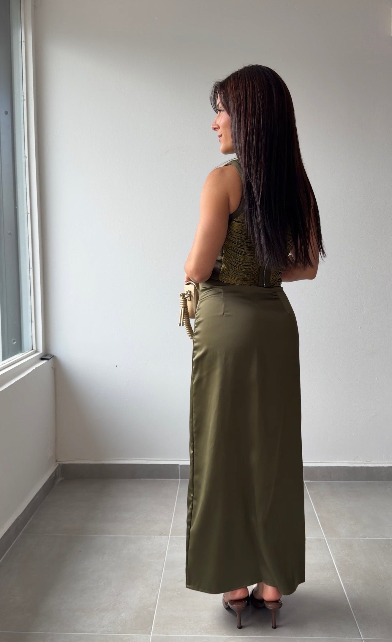 Olive Fringes Satin Set