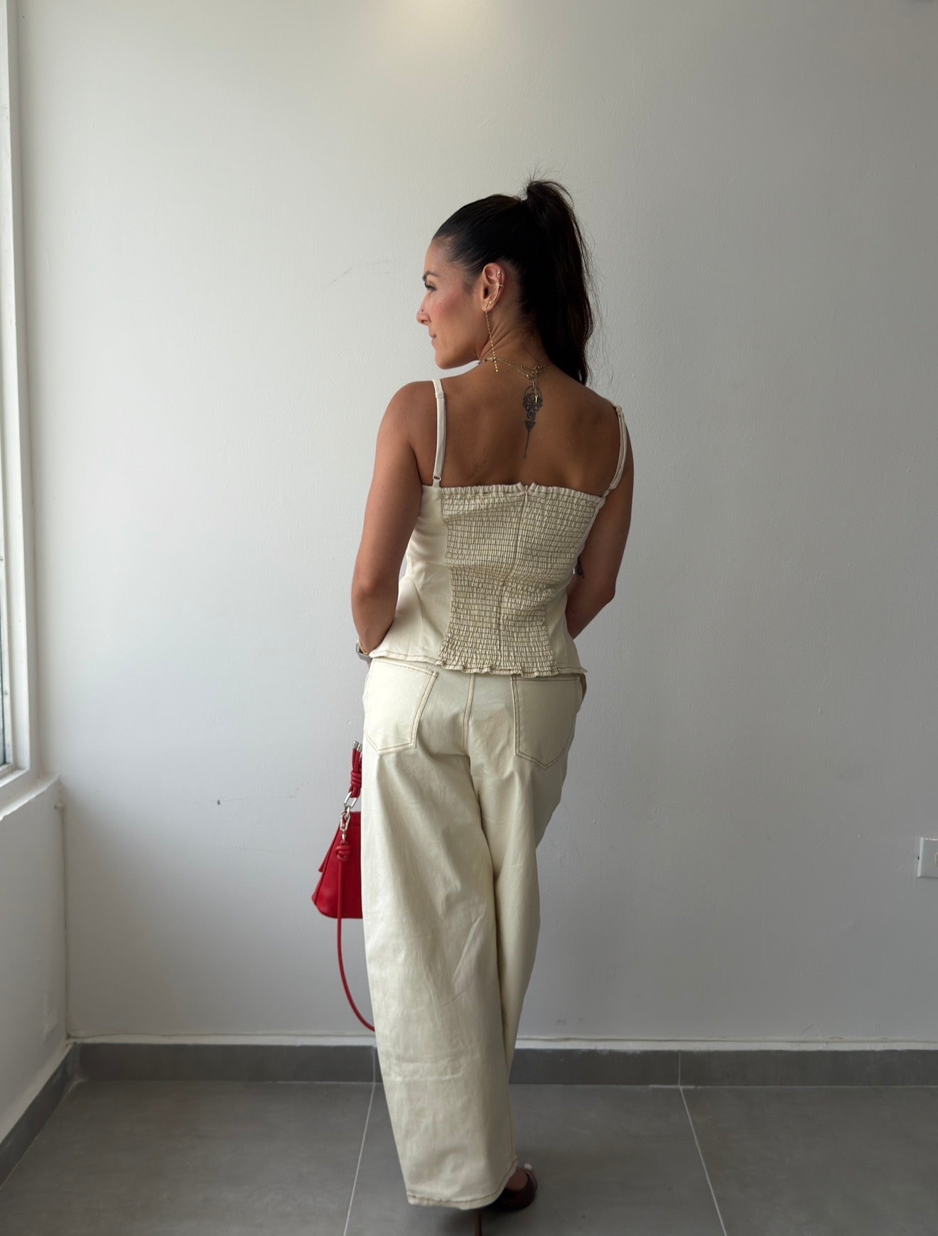Ivory Peplum Top and Barrel Pants Set