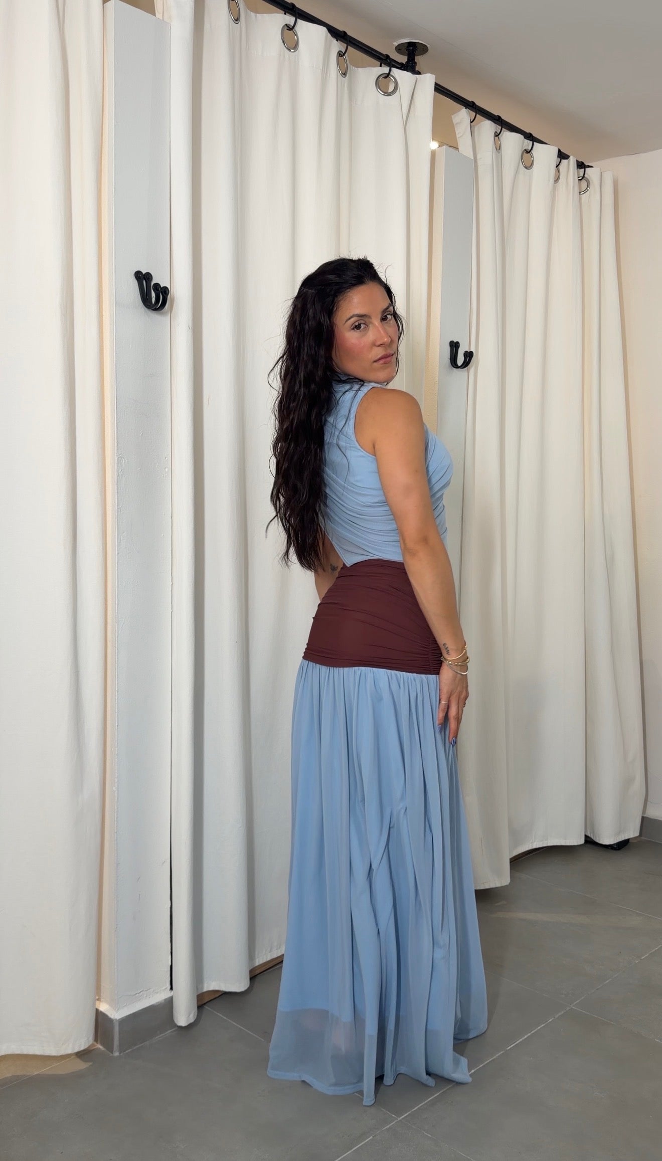 Blue Mesh Maxi Dress