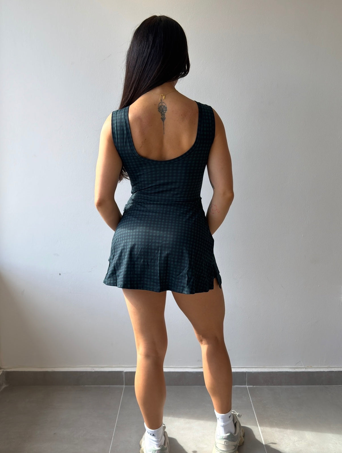 Hunter/Navy Gingham Print Romper Dress