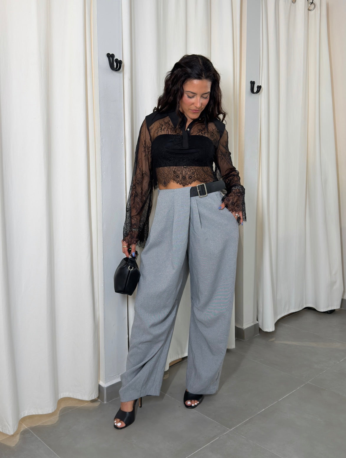 Grey Belt Barrel Pants