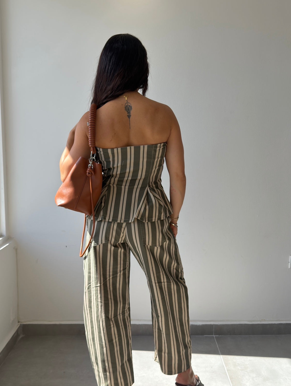 Olive/Cream Striped Denim Set