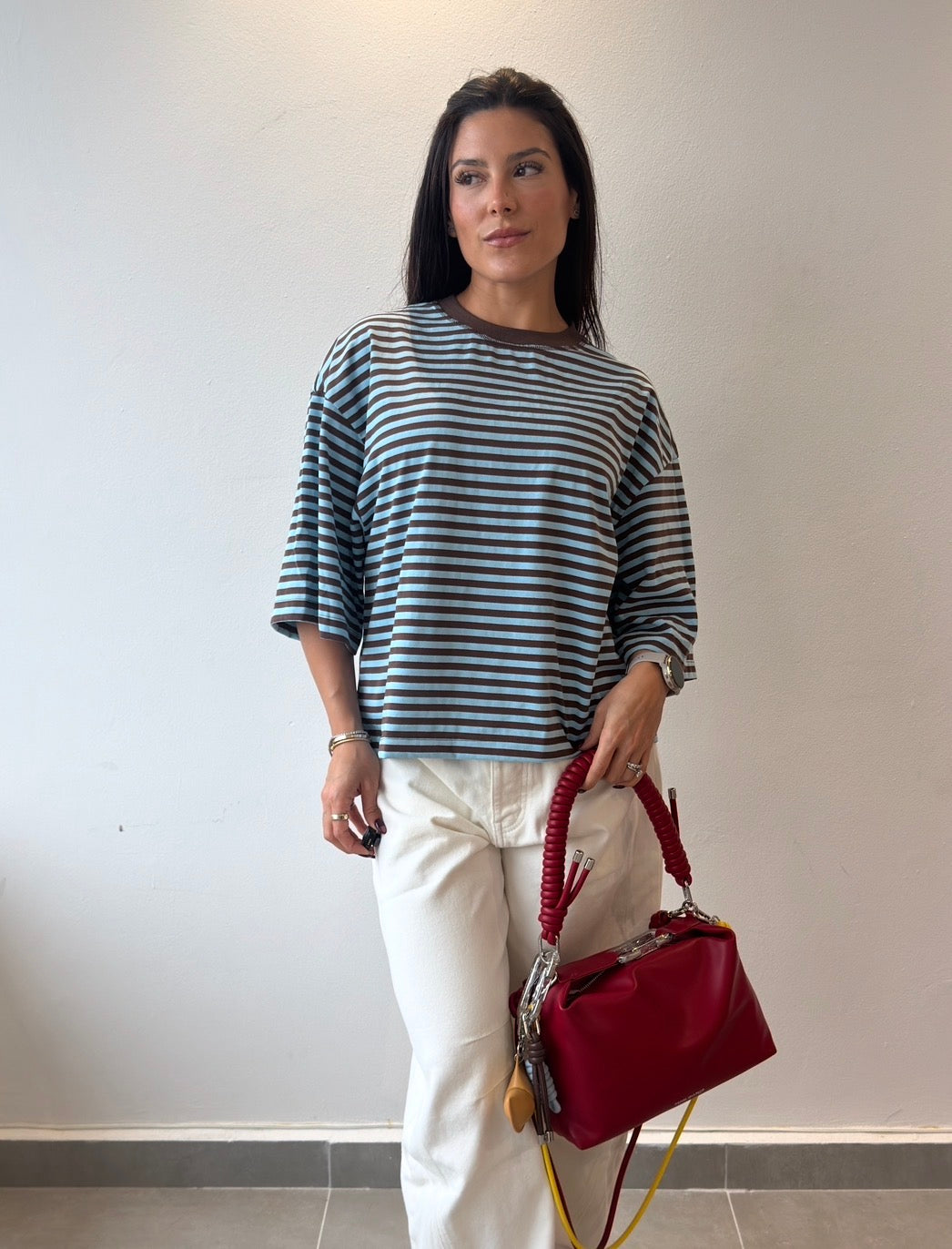 Blue/Brown Stripes Oversized T Shirt