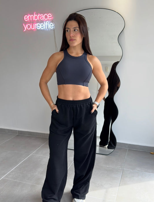 Navy Ribbed Sport Bra