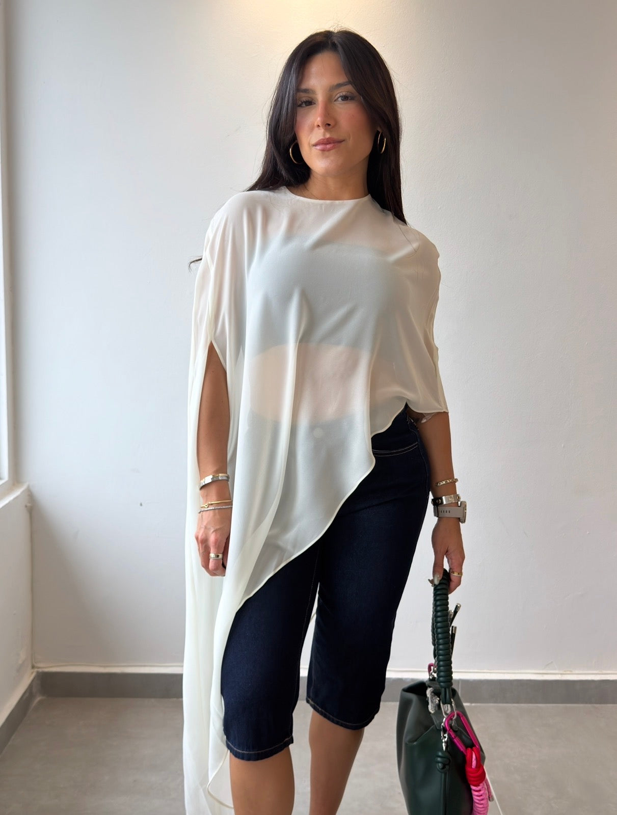 Sheer Asymmetric Cape Top