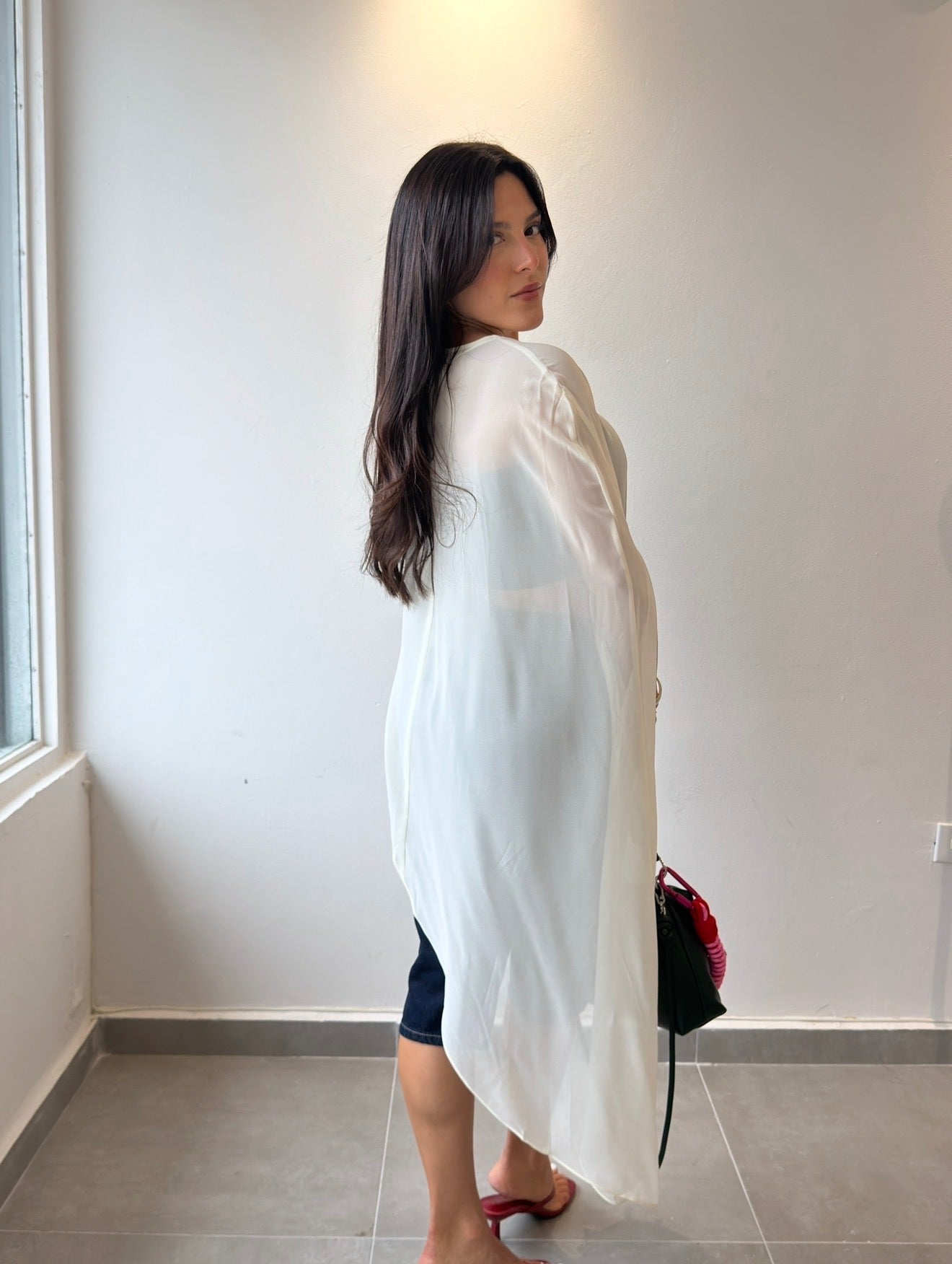 Sheer Asymmetric Cape Top