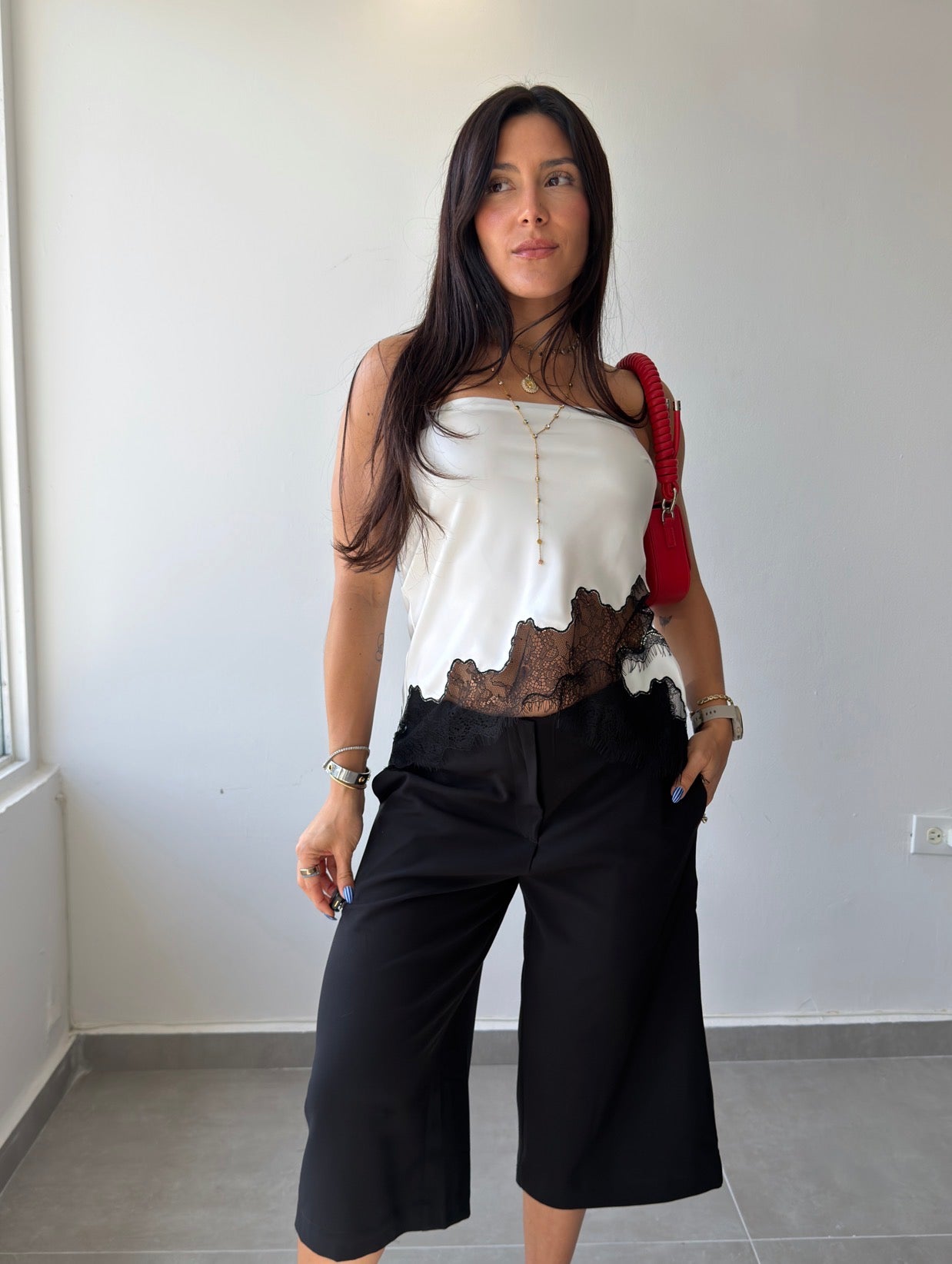 Satin Lace Tube Top (White)