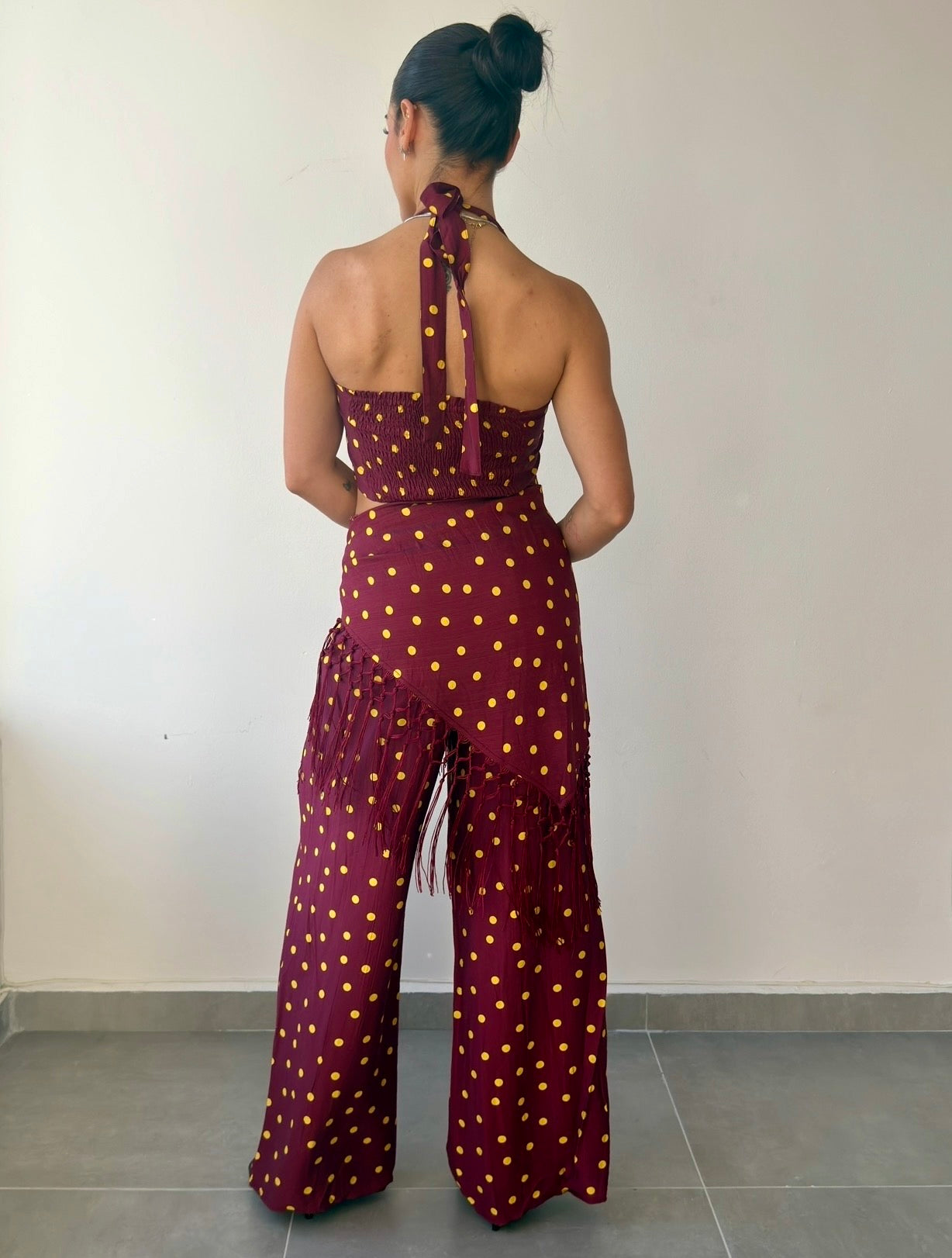Burgundy/Yellow Polka Set