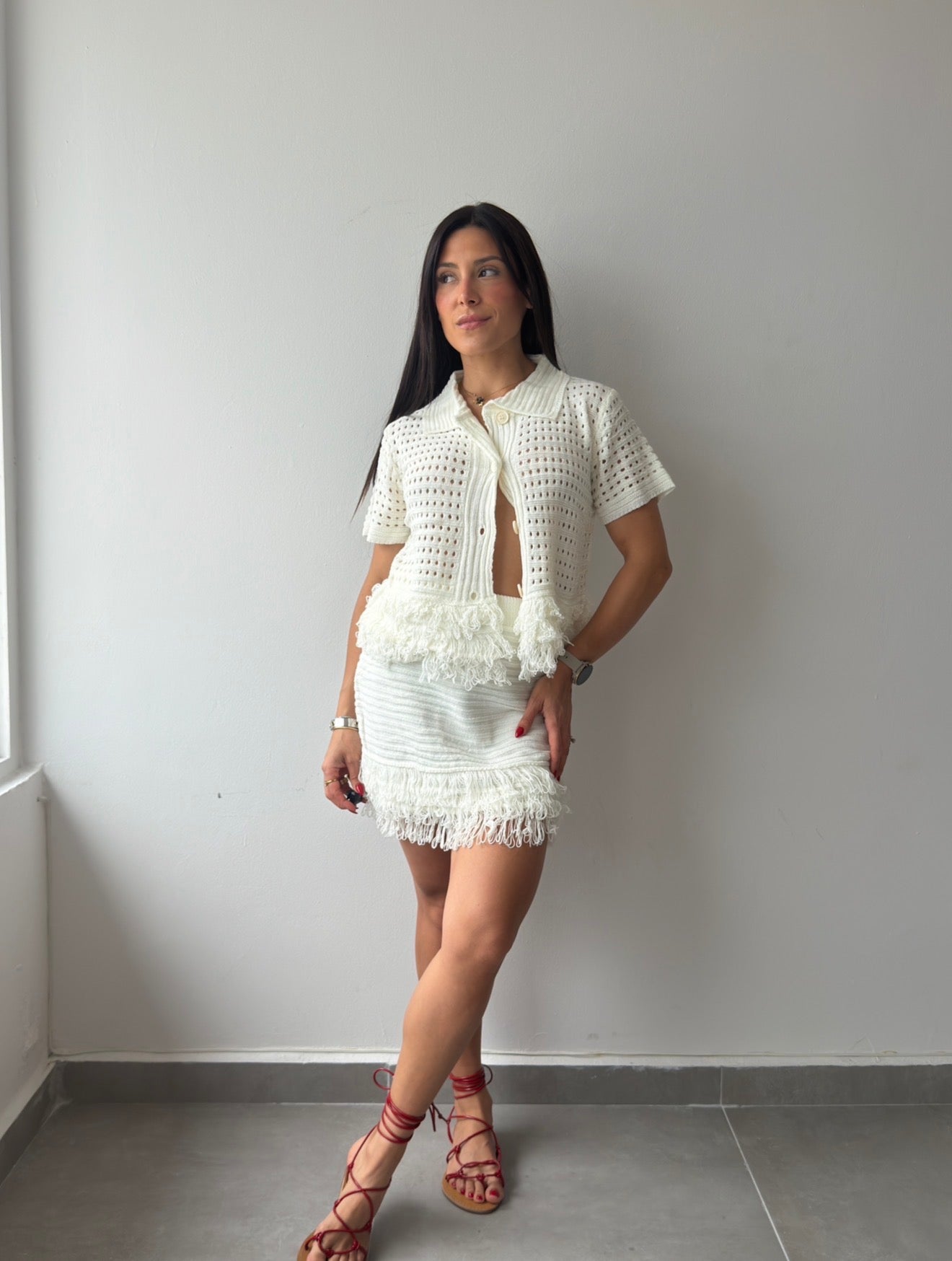 Ivory Fringes Skirt Set