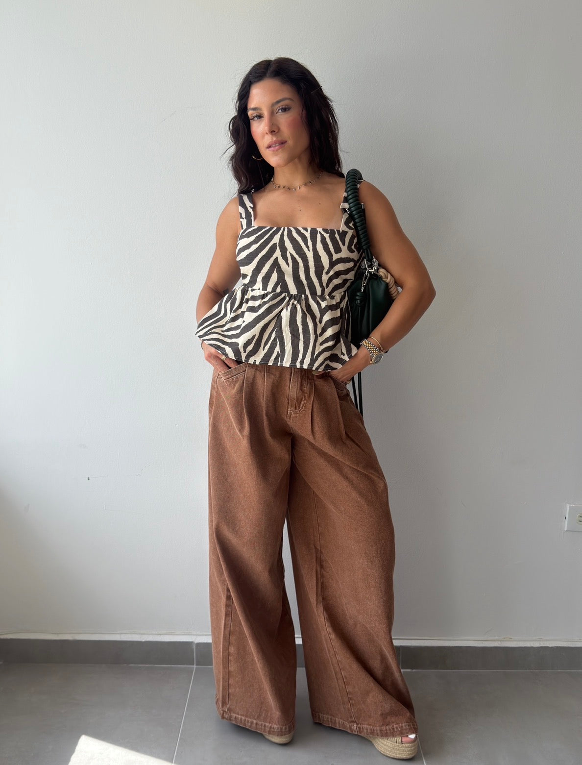 Brown Washed High Waist Wide Jeans