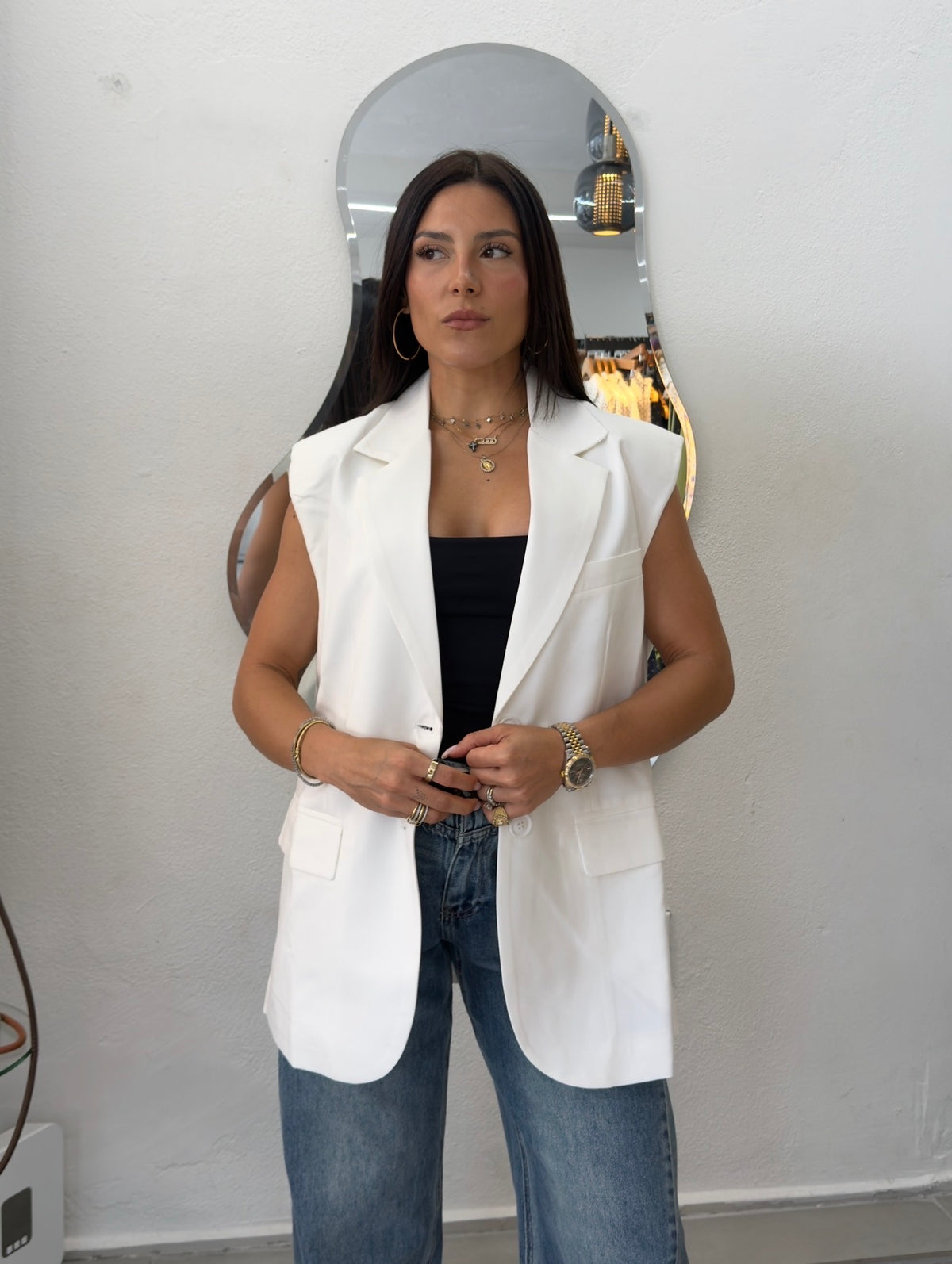 White Oversized Blazer Vest