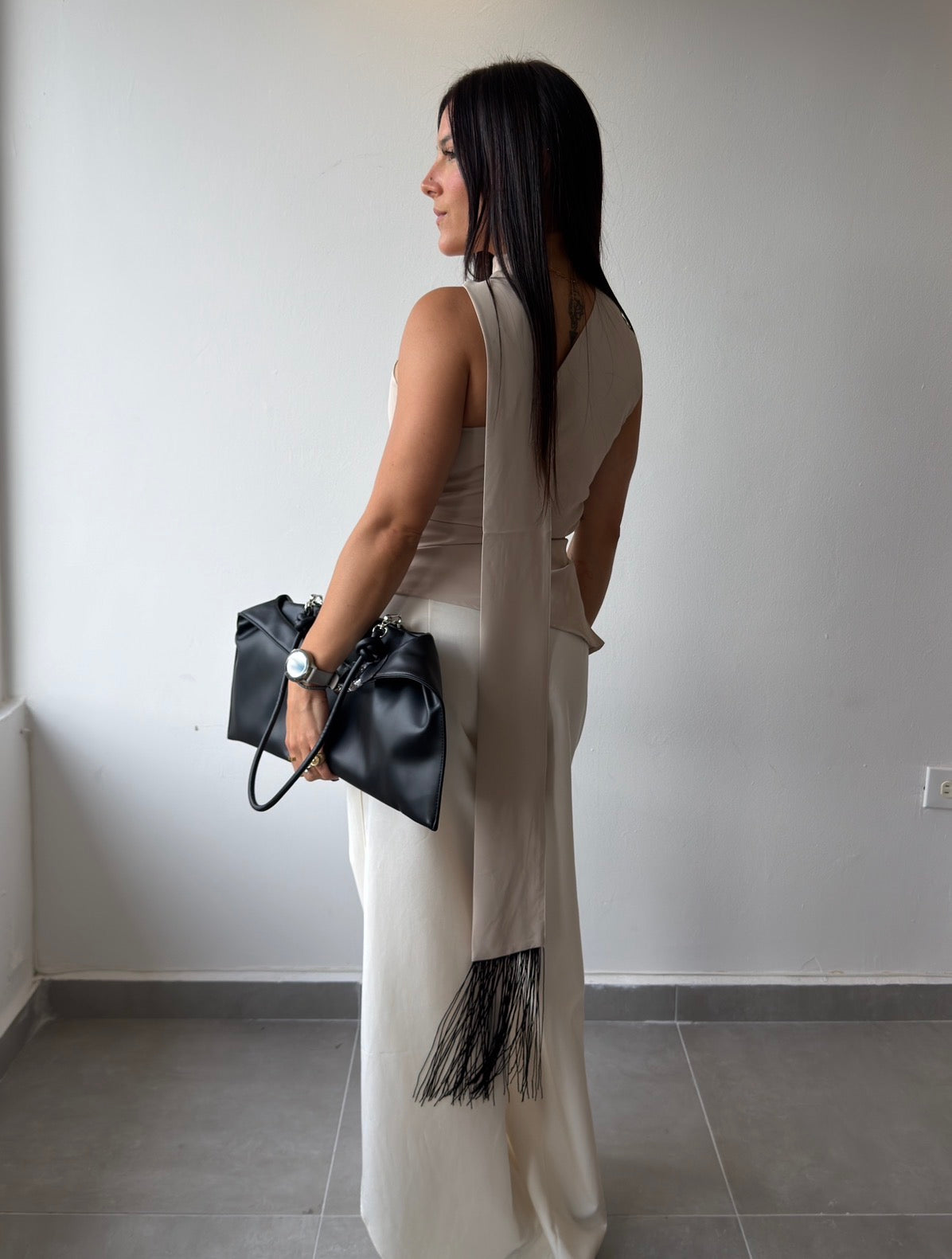 Beige One Shoulder Top
