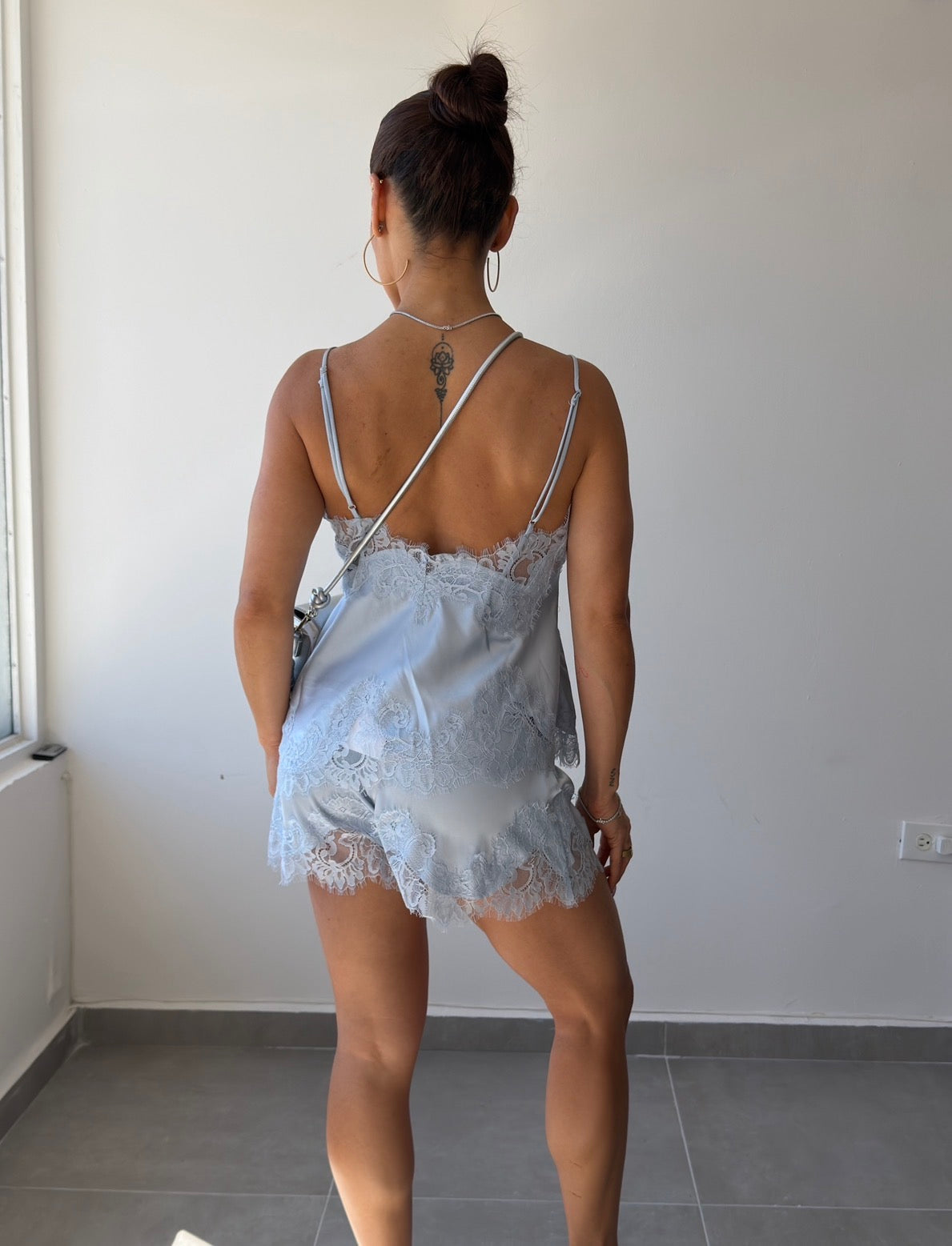 Blue Satin Lace Shorts