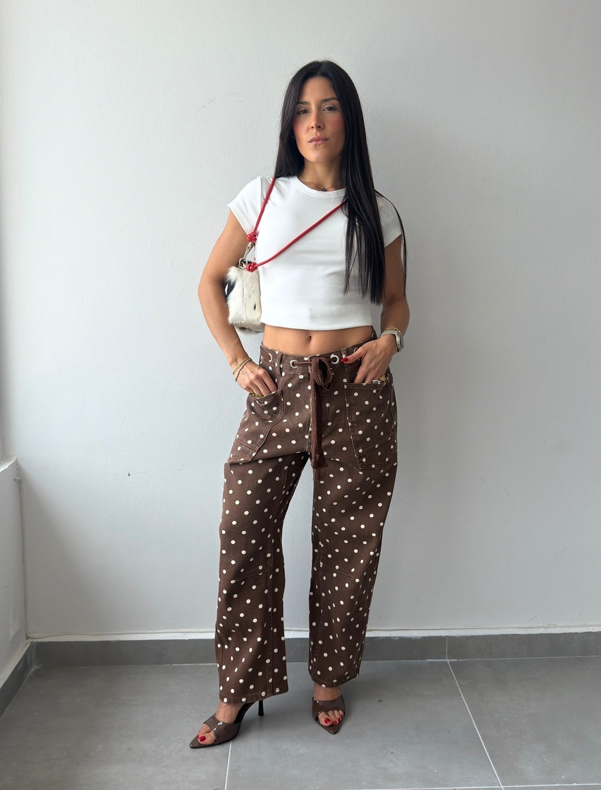 Brown Polka Barrel Jeans