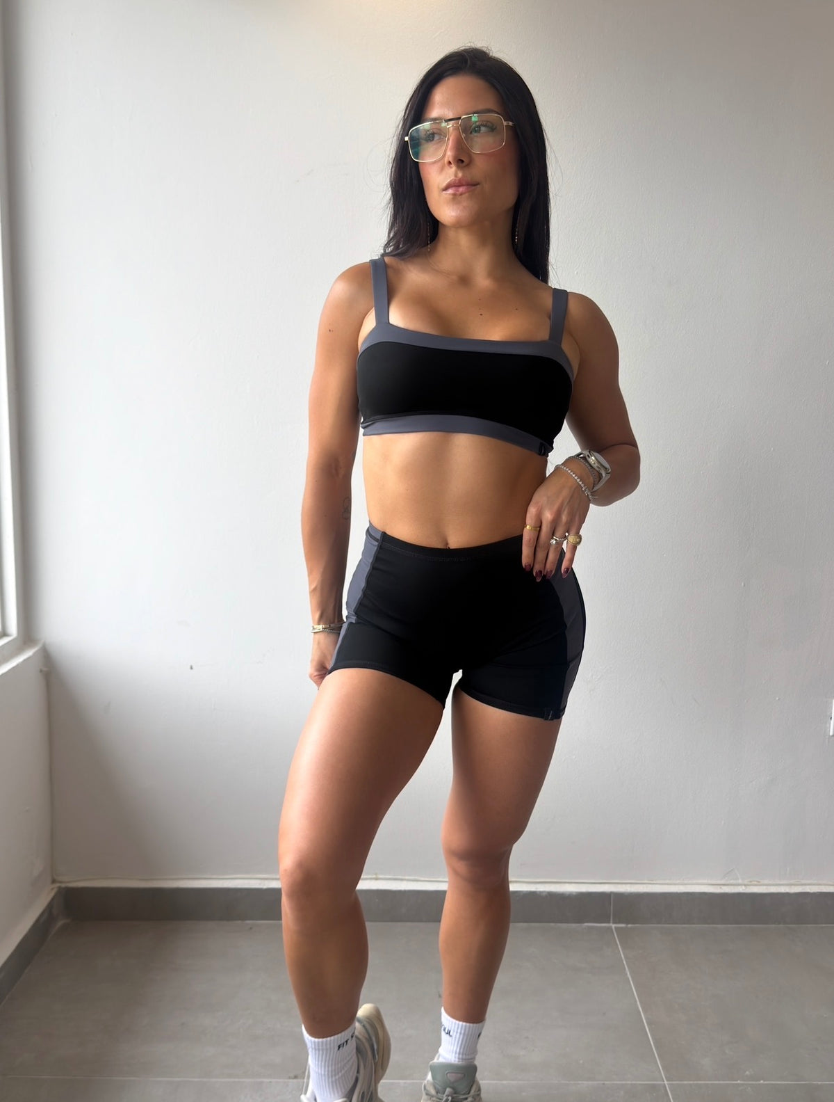 Black Gray Contrast Short Set