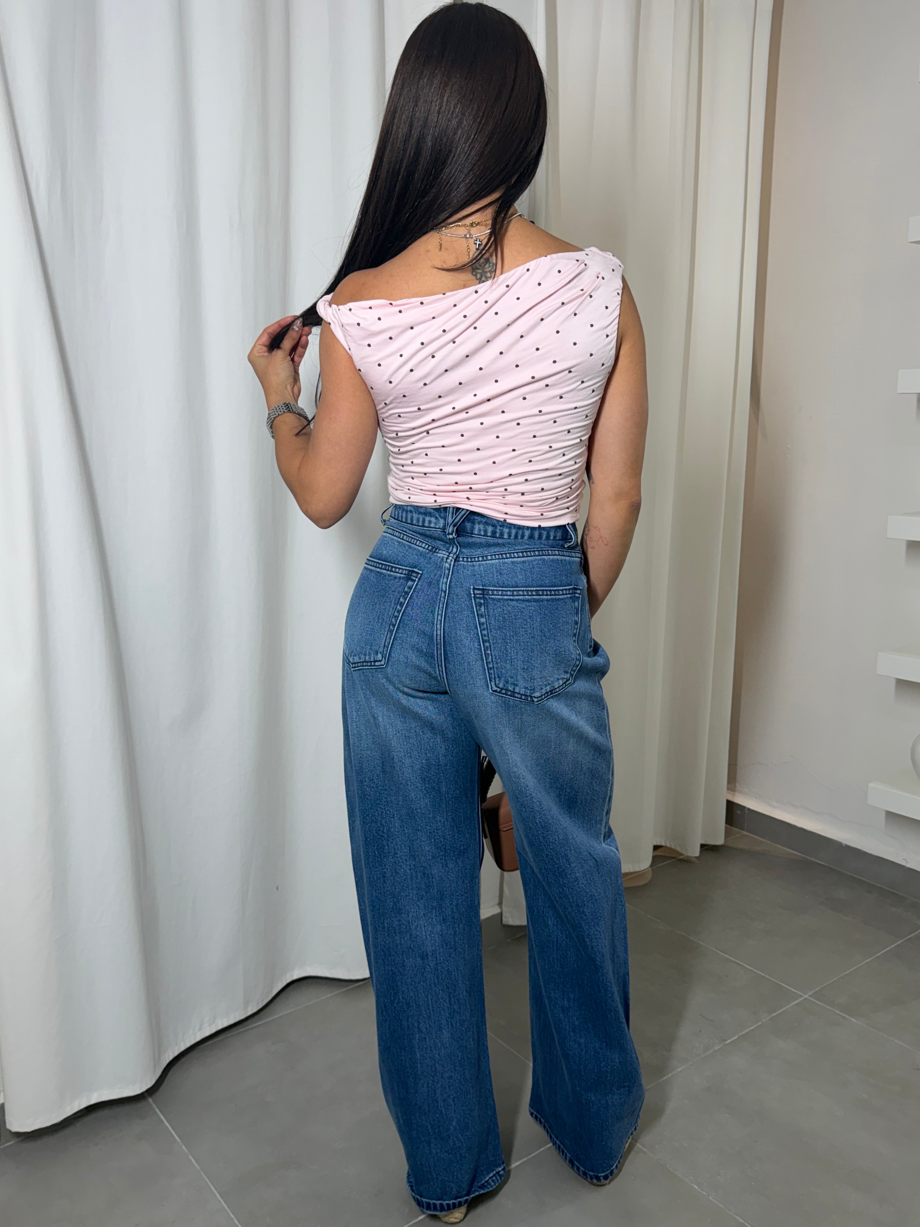 Blush Polka Off Shoulder Top