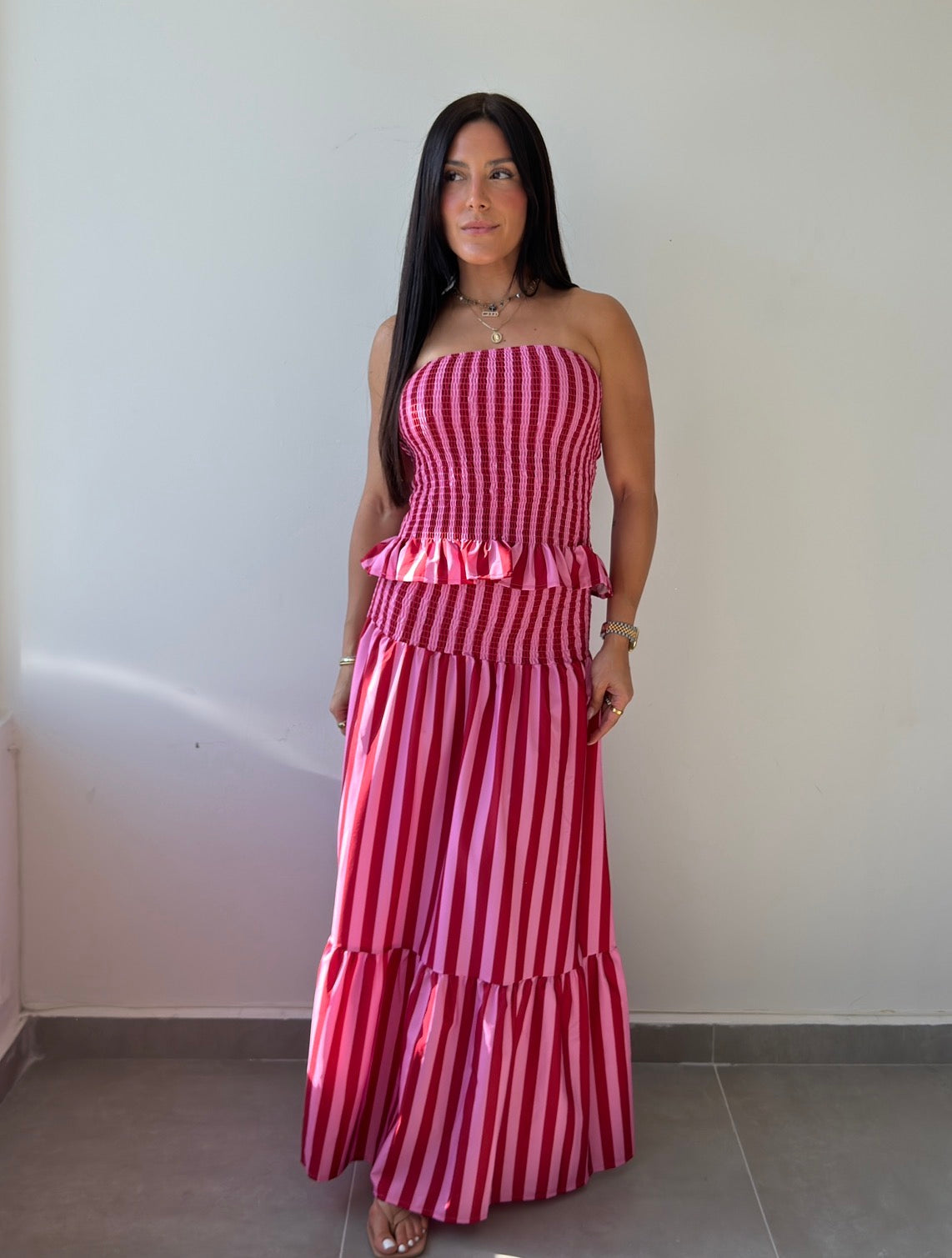 Pink/Red Smocked Top