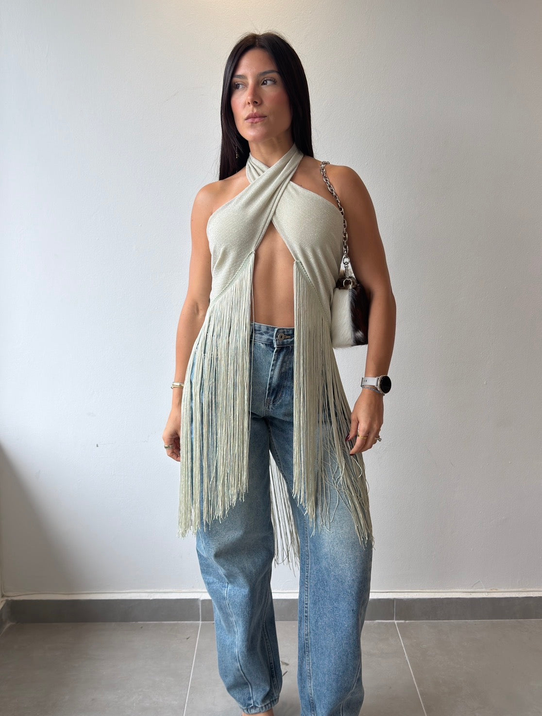 Sage Fringes Top