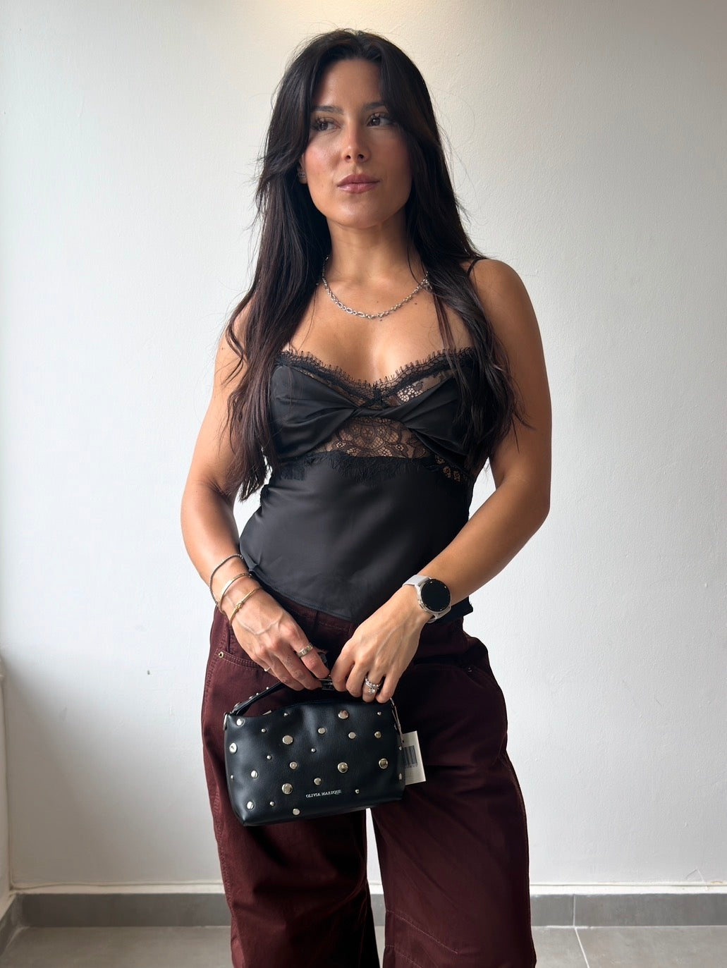 Black Satin Lace Top