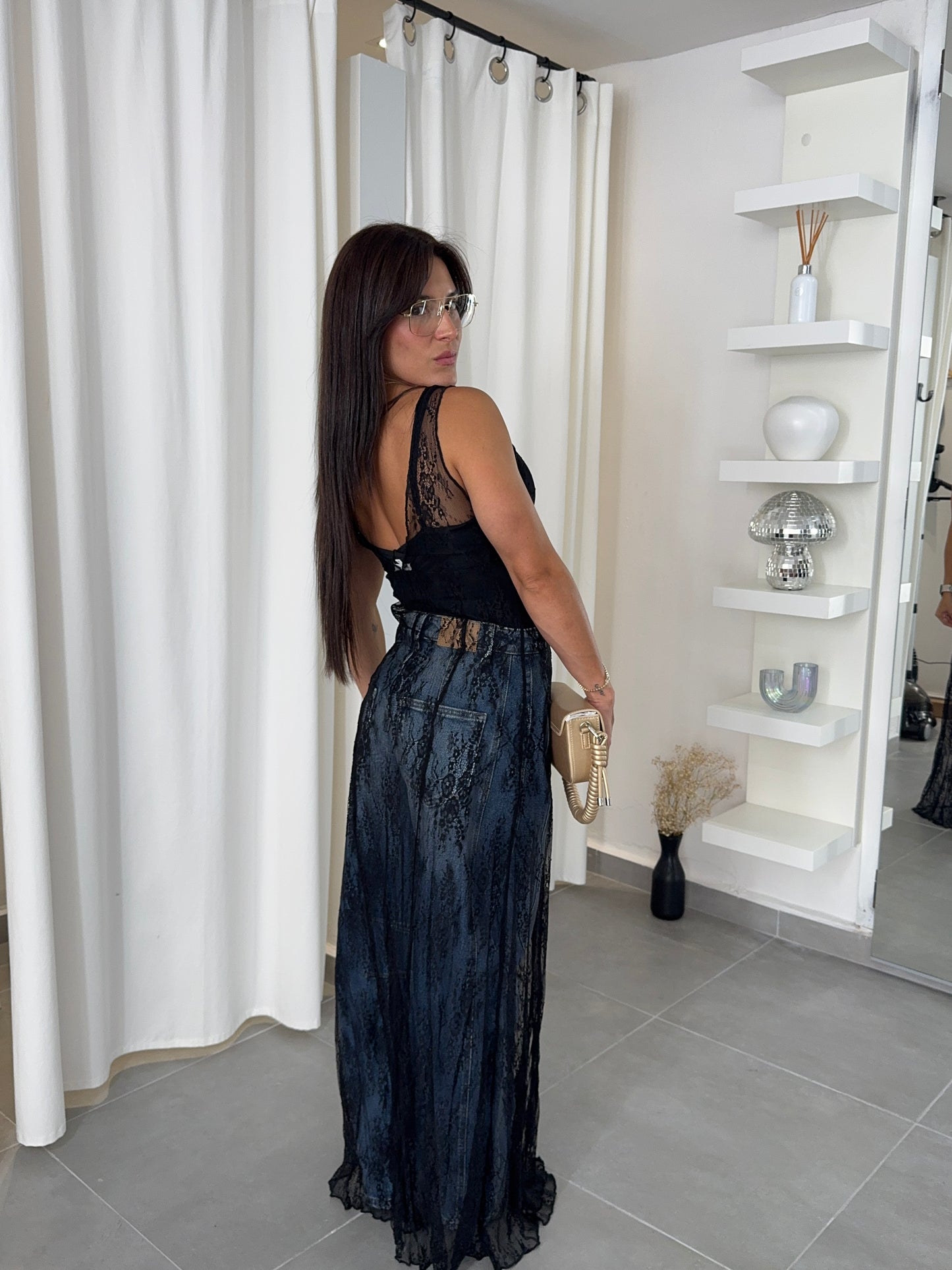 1 SMALL! Black Bodysuit and Lace Dress Set