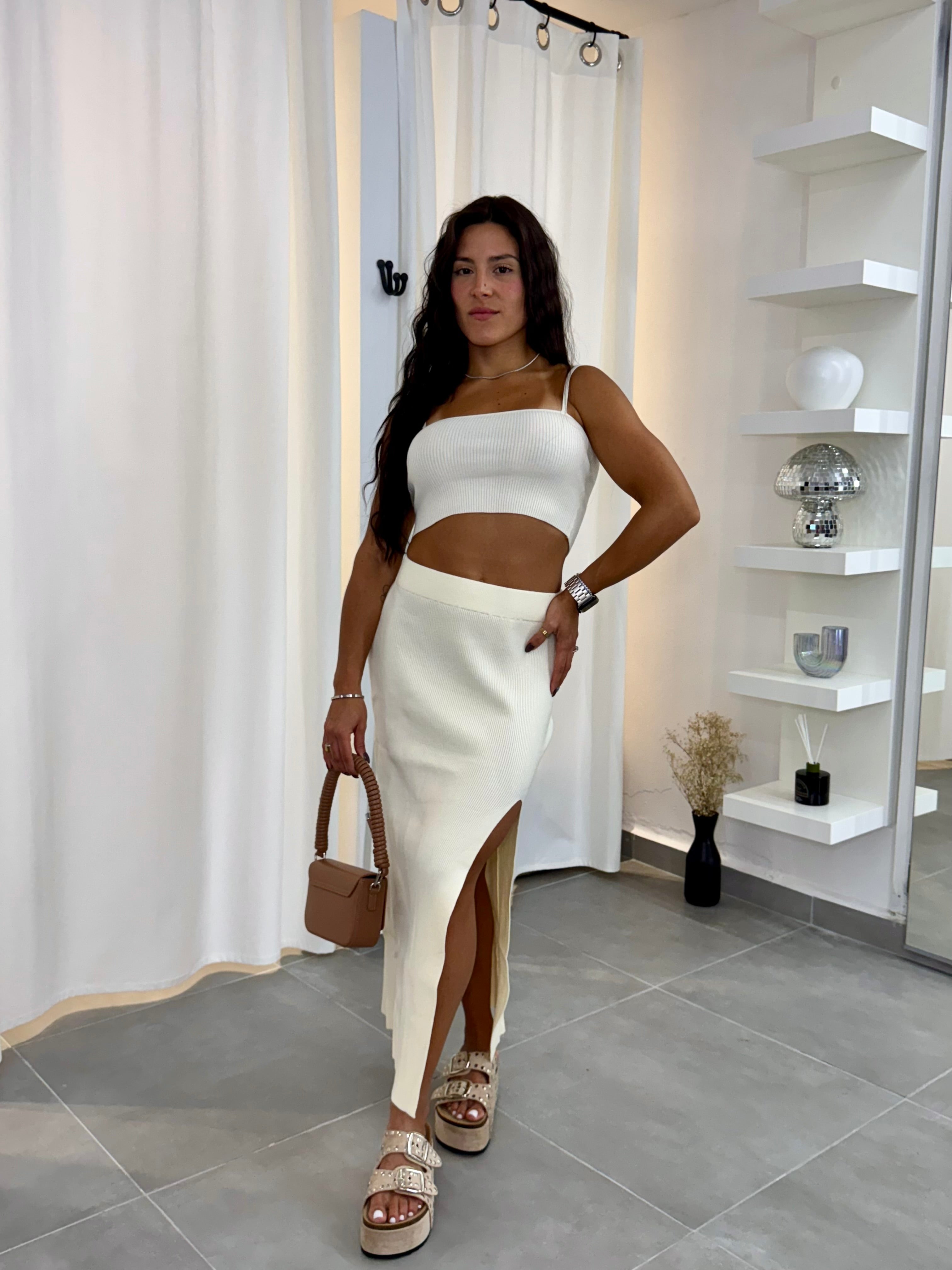 Ivory Knit Skirt and Top Set