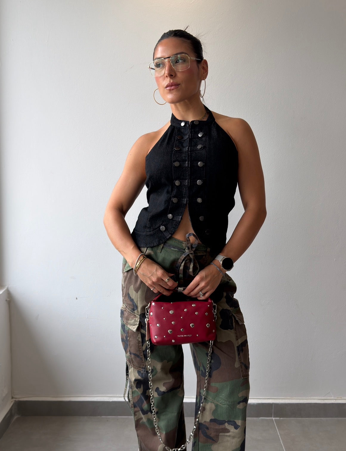Black Denim Halter Top