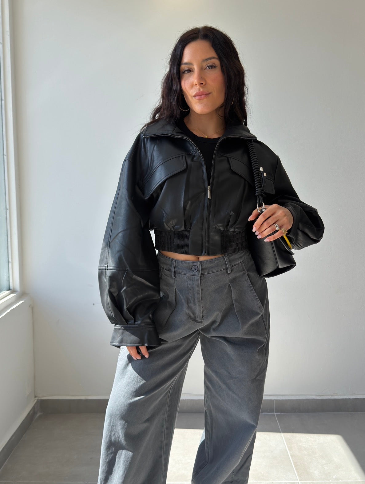 Black Leather Cropped Jacket