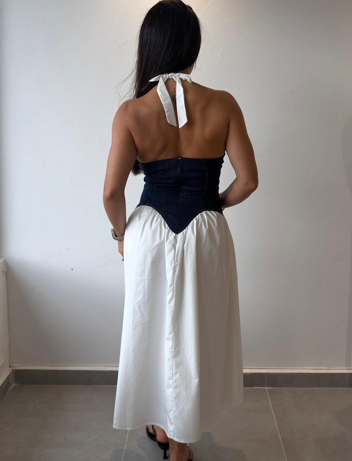 White Denim Waist Midi Dress