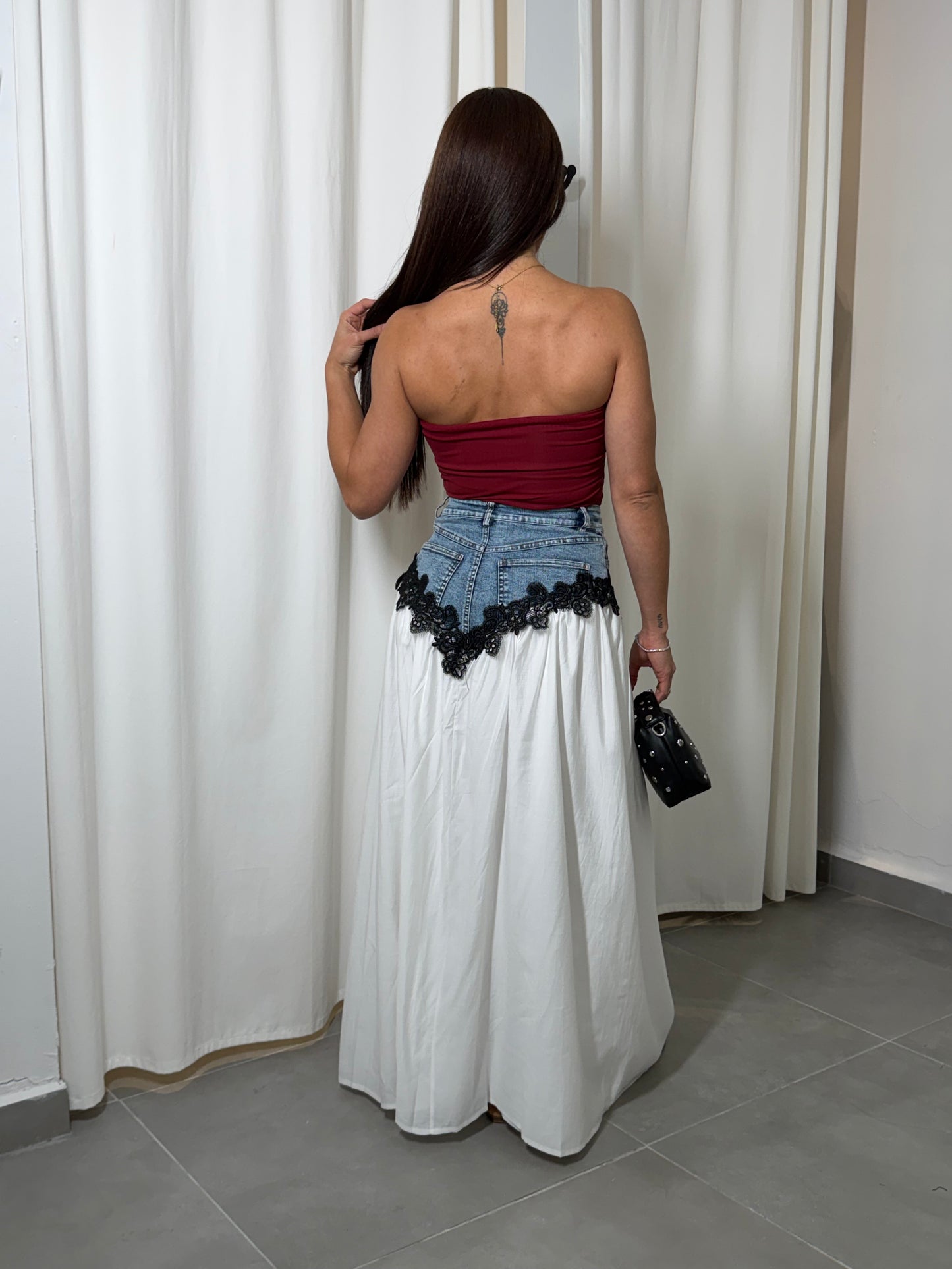 Denim Contrast Maxi Skirt