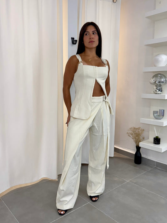 1 SMALL! Ivory Adjustable Belt Trousers